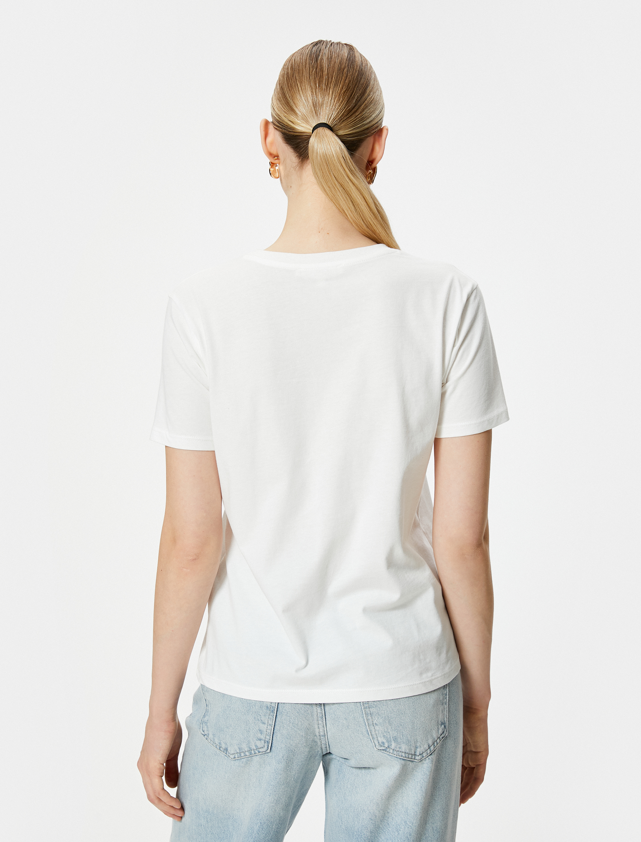   Baskılı Tişört Kısa Kollu Bisiklet Yaka Pamuklu