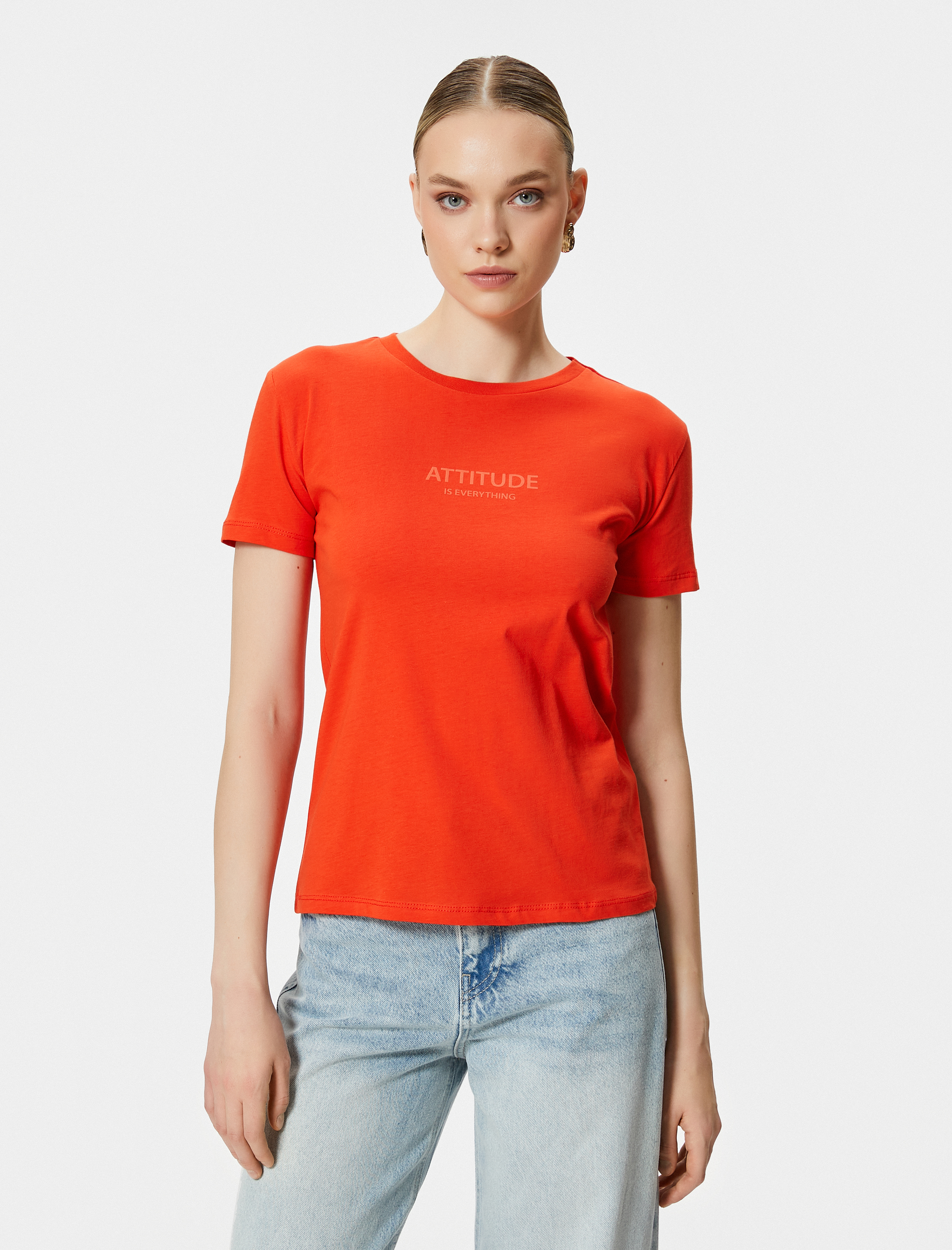   Slogan Baskılı Tişört Bisiklet Yaka Kısa Kollu Pamuklu