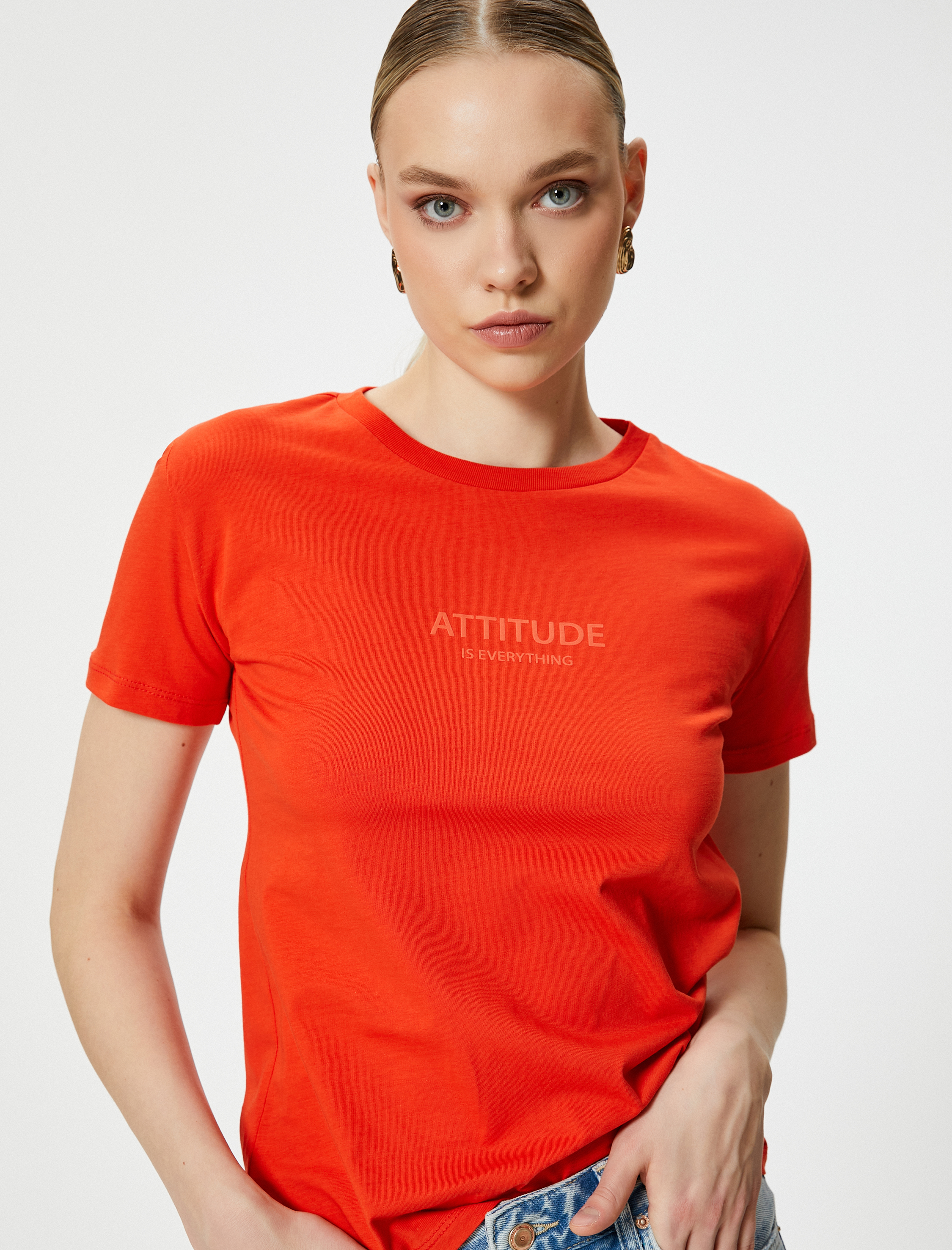   Slogan Baskılı Tişört Bisiklet Yaka Kısa Kollu Pamuklu