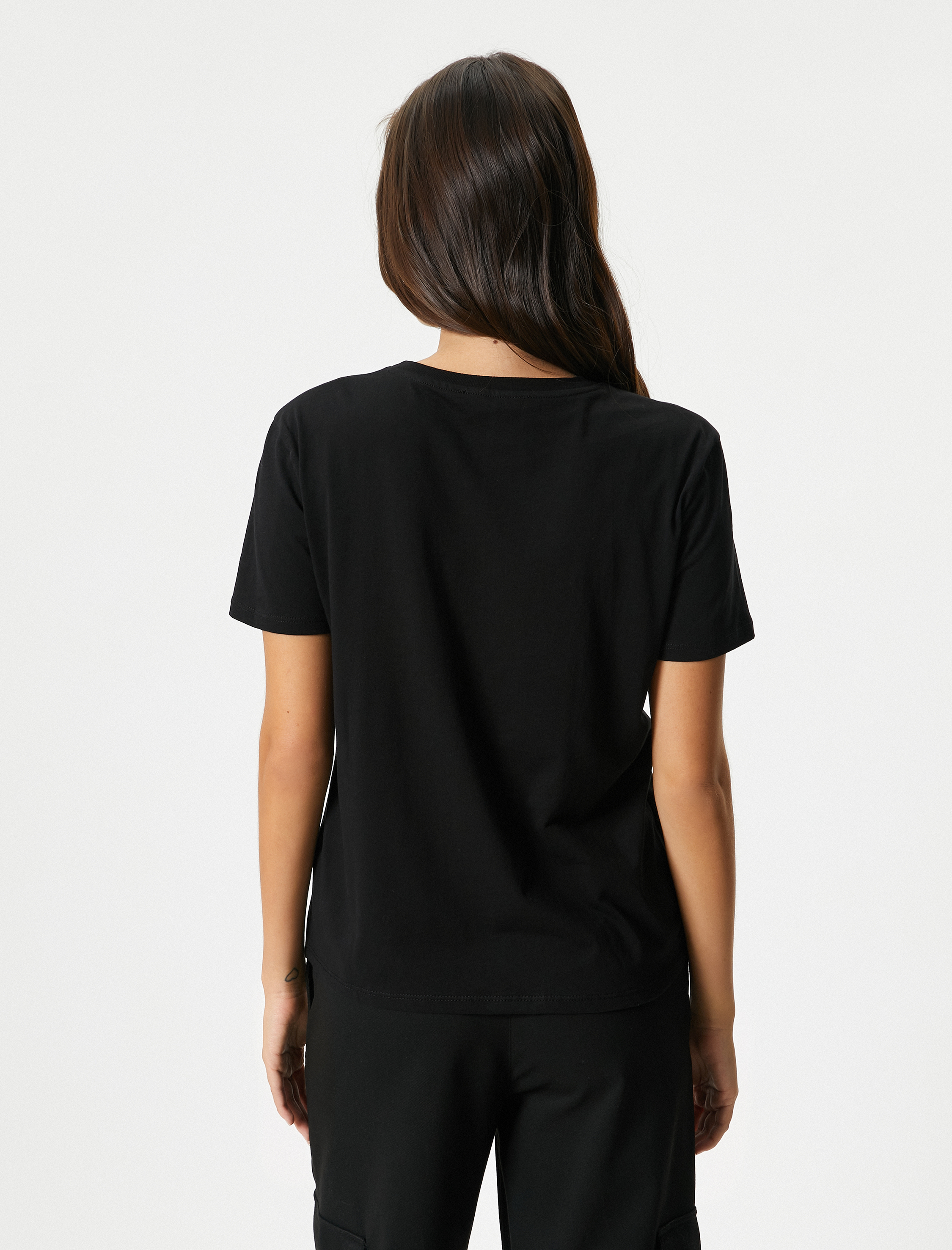   Baskılı Tişört Bisiklet Yaka Kısa Kollu Pamuklu