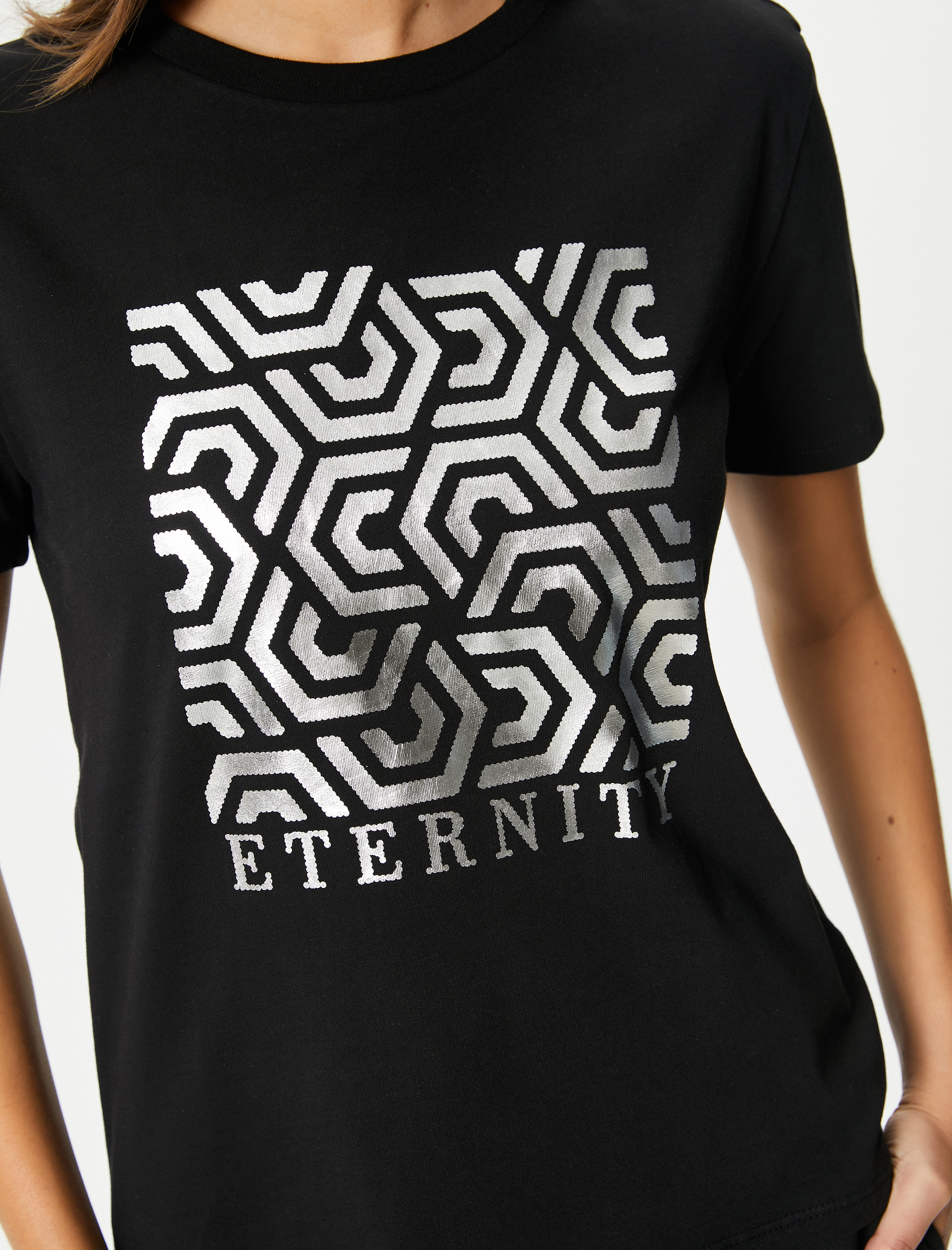   Baskılı Tişört Bisiklet Yaka Kısa Kollu Pamuklu