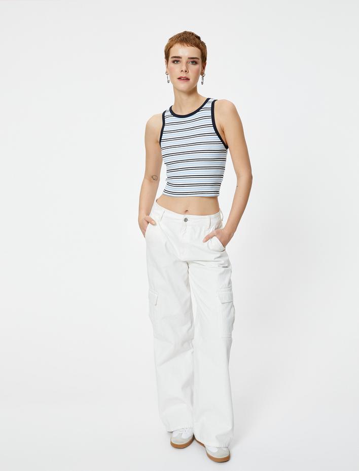  Crop Atlet Slim Fit Ribanalı
