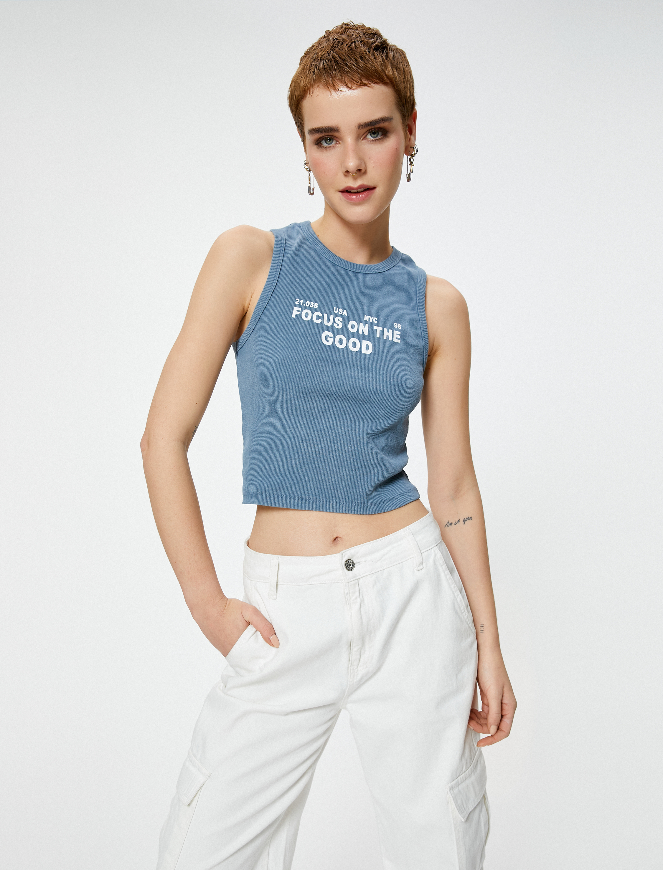   Baskılı Crop Atlet Pamuklu