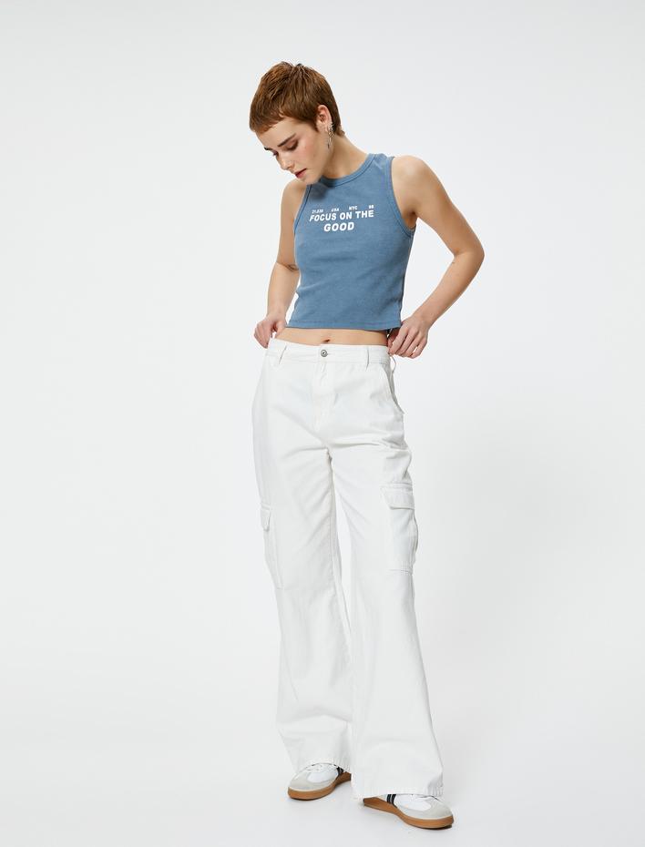  Baskılı Crop Atlet Pamuklu