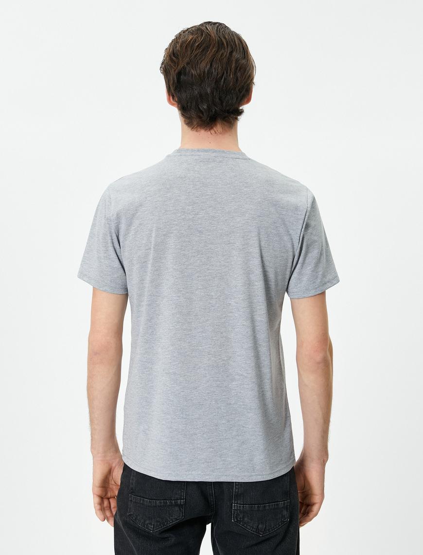  Slogan Baskılı Tişört Slim Fit Bisiklet Yaka Kısa Kollu