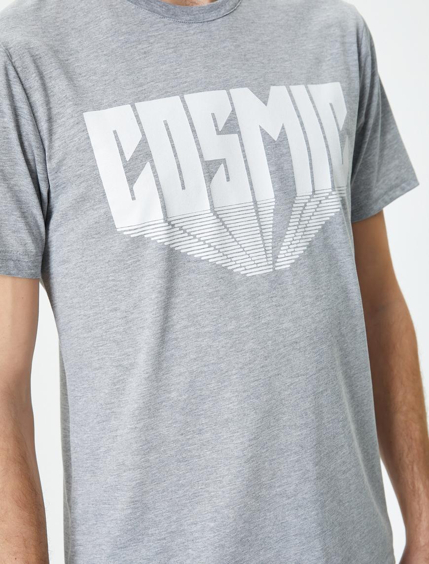   Slogan Baskılı Tişört Slim Fit Bisiklet Yaka Kısa Kollu