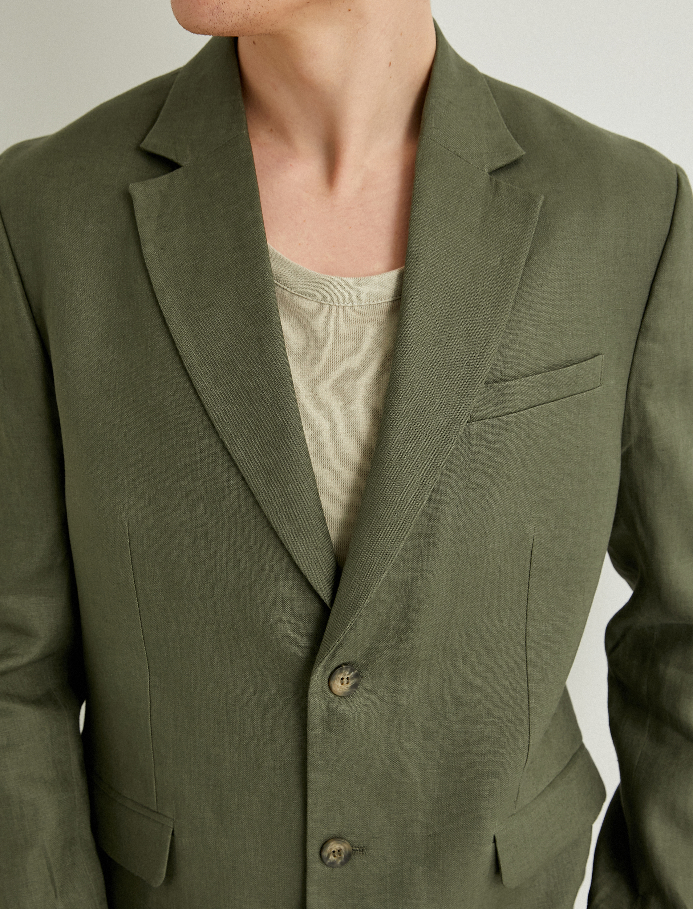   Keten Blazer Ceket Slim Fit Düğmeli Fleto Cep Detaylı