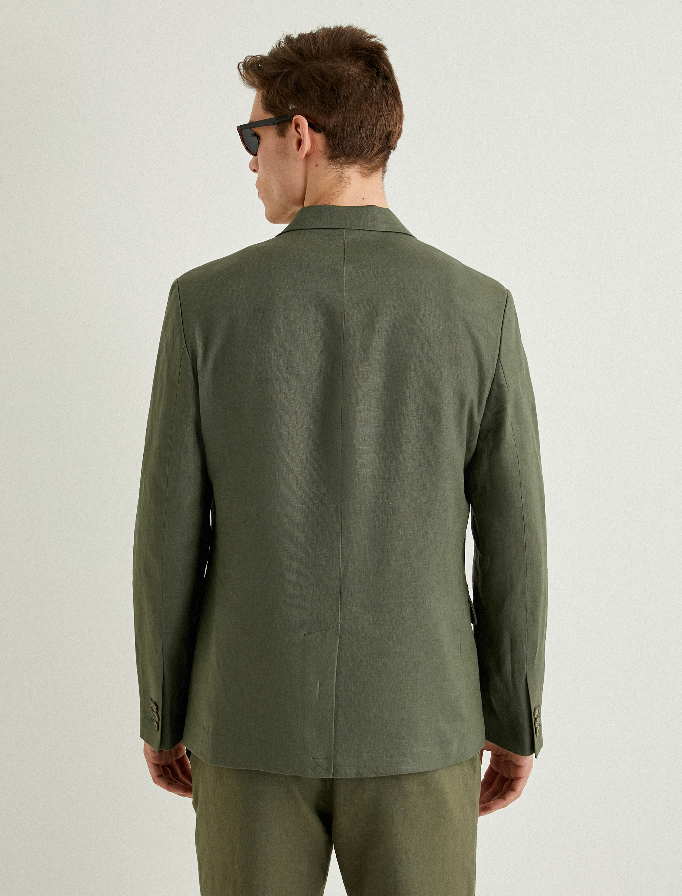   Keten Blazer Ceket Slim Fit Düğmeli Fleto Cep Detaylı