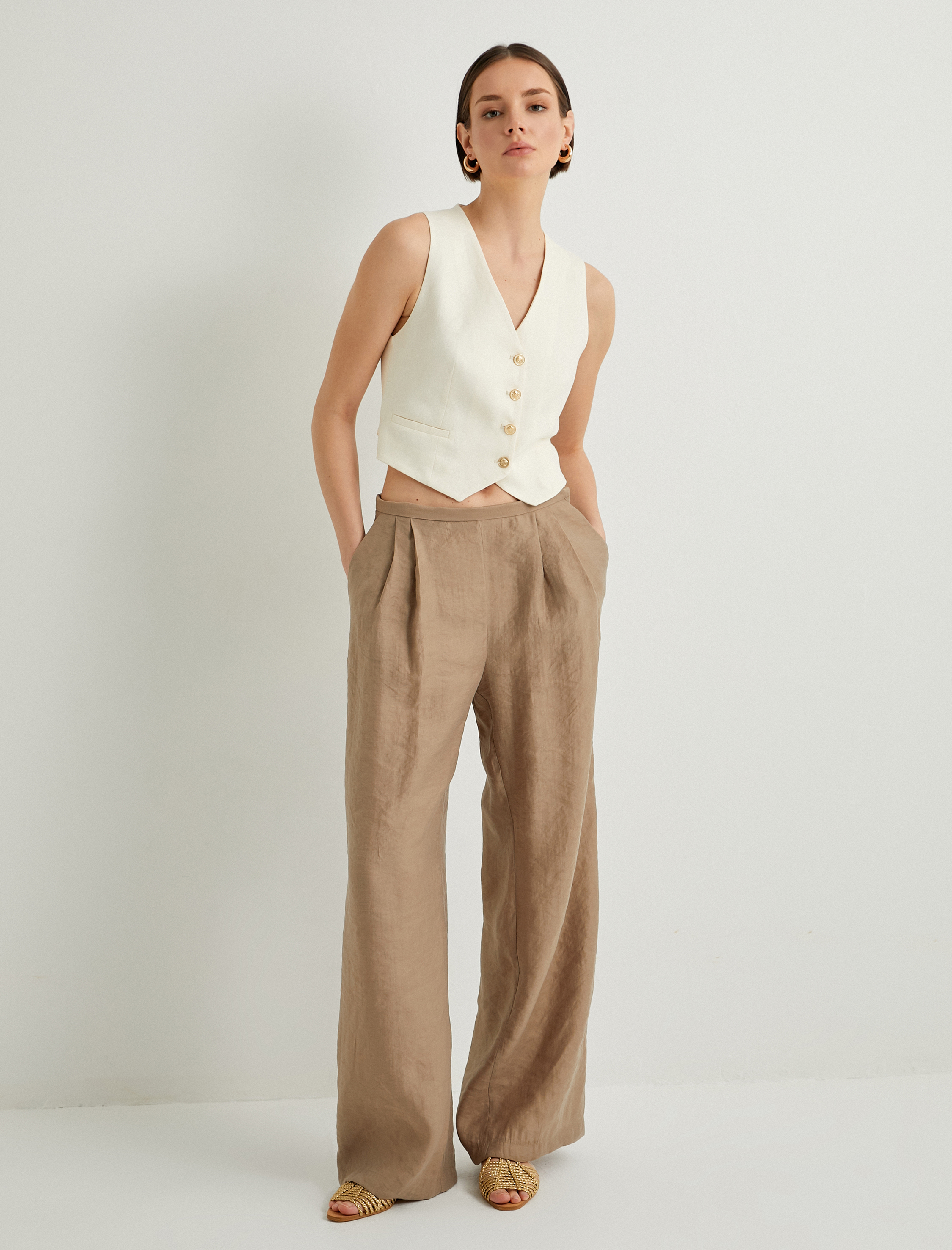   Blazer Yelek V Yaka Gold Düğmeli Fleto Cepli