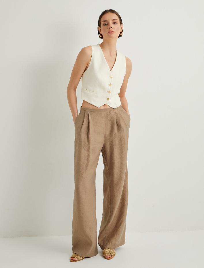  Blazer Yelek V Yaka Gold Düğmeli Fleto Cepli