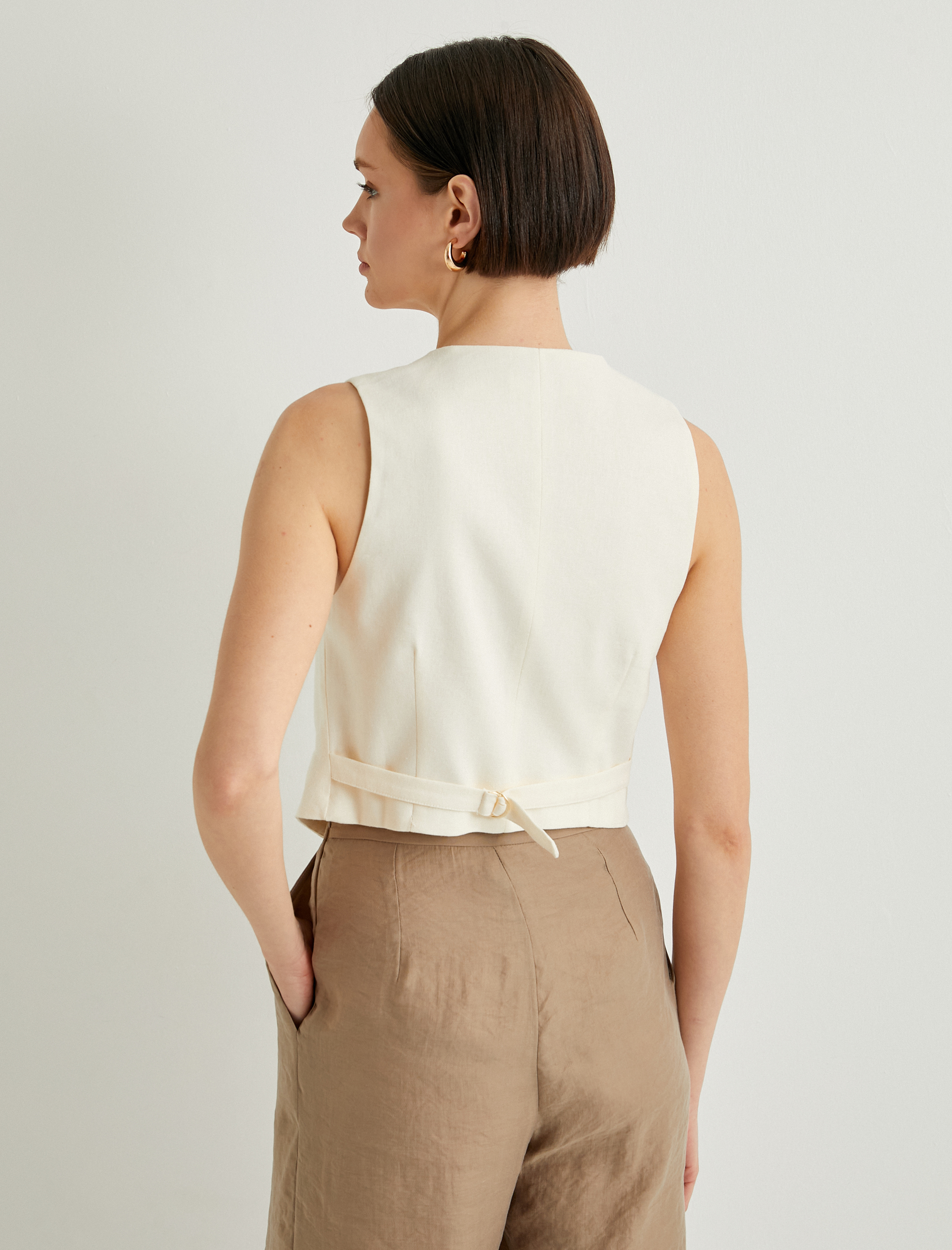   Blazer Yelek V Yaka Gold Düğmeli Fleto Cepli