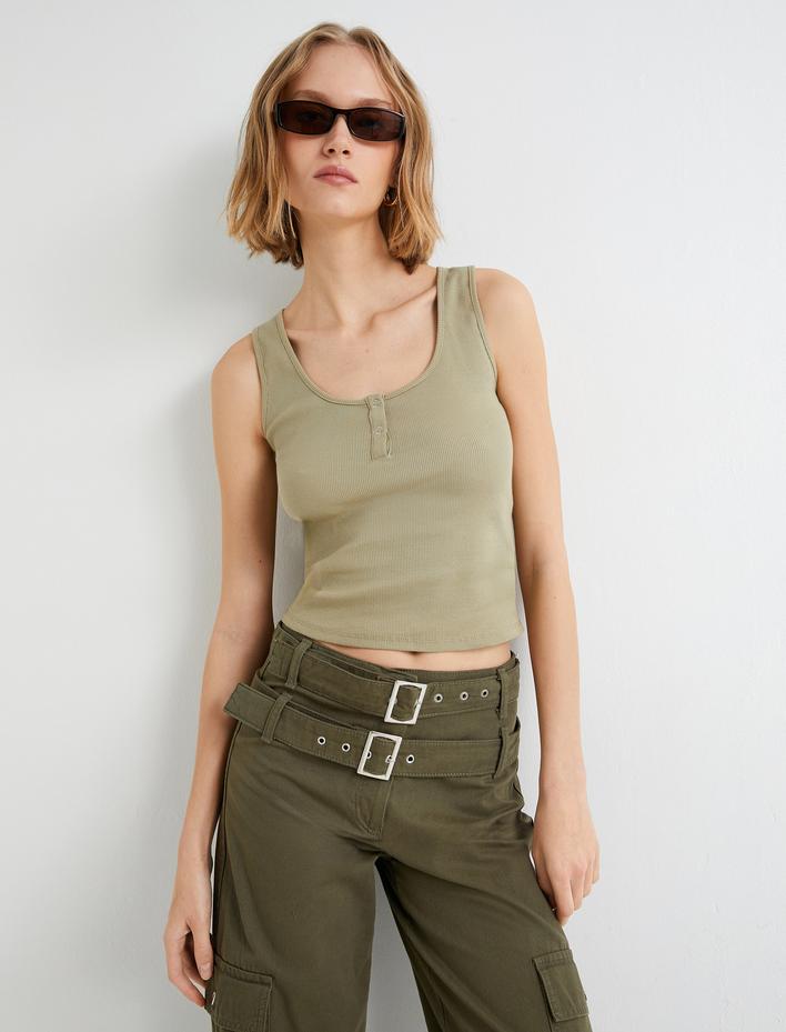  Fitilli Atlet U Yaka Kalın Askılı Çıtçıt Düğmeli Pamuklu