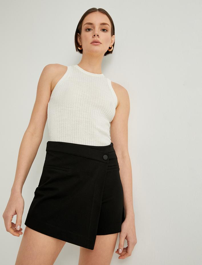  Mini Şort Etek Normal Bel Düğme Detaylı