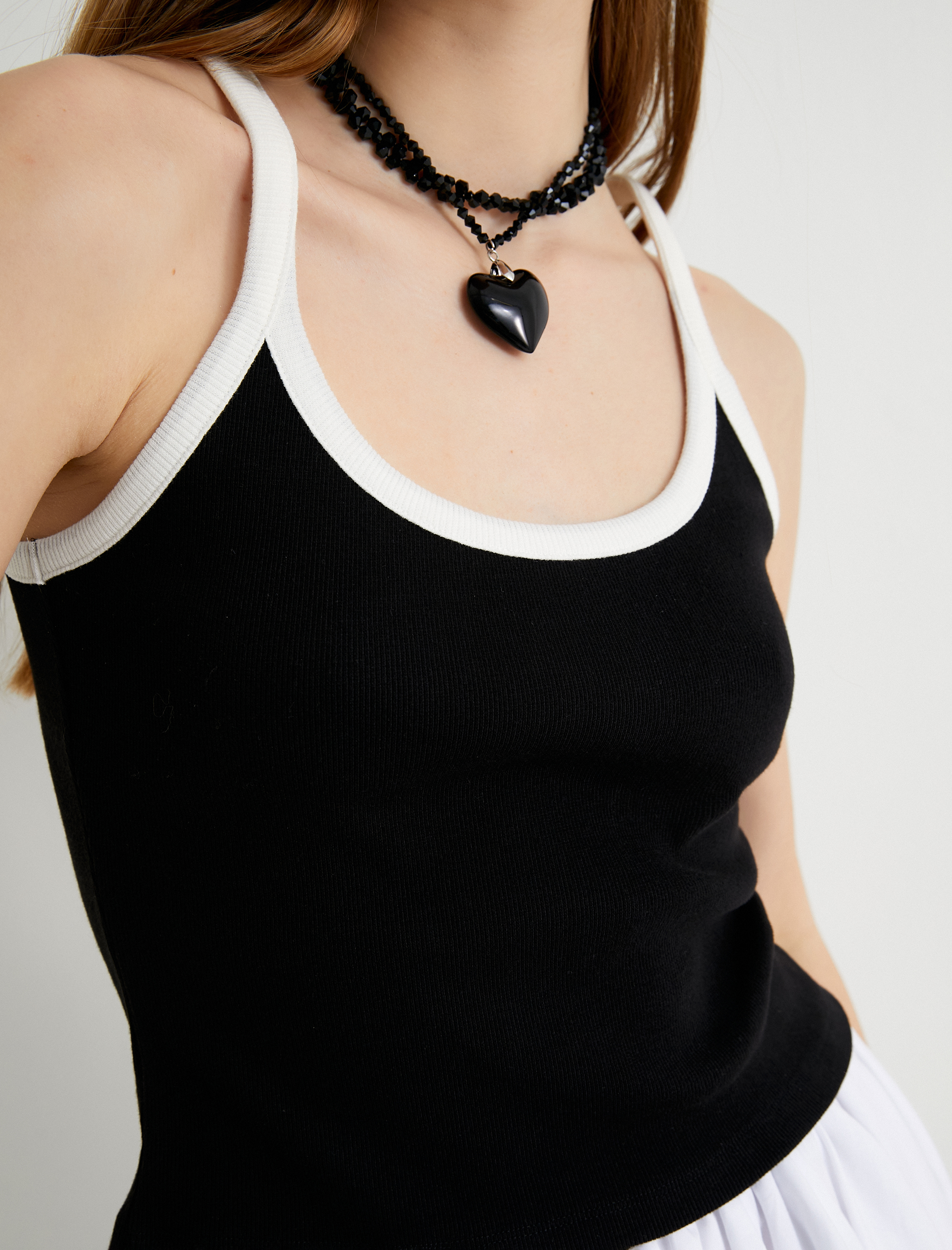   Halter Yaka Atlet İnce Askılı Renk Kontrastlı Pamuklu