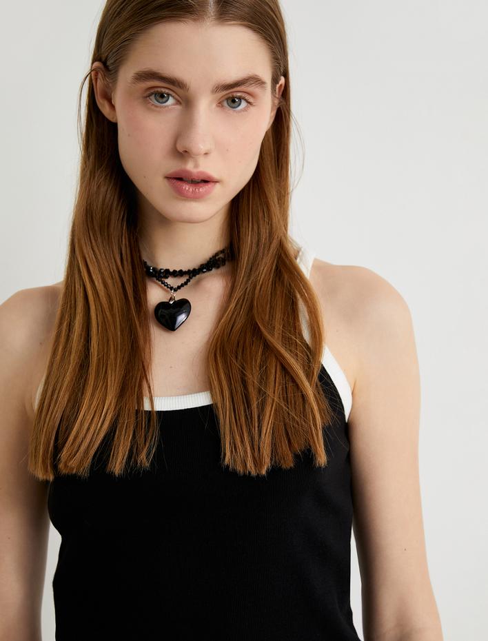  Halter Yaka Atlet İnce Askılı Renk Kontrastlı Pamuklu