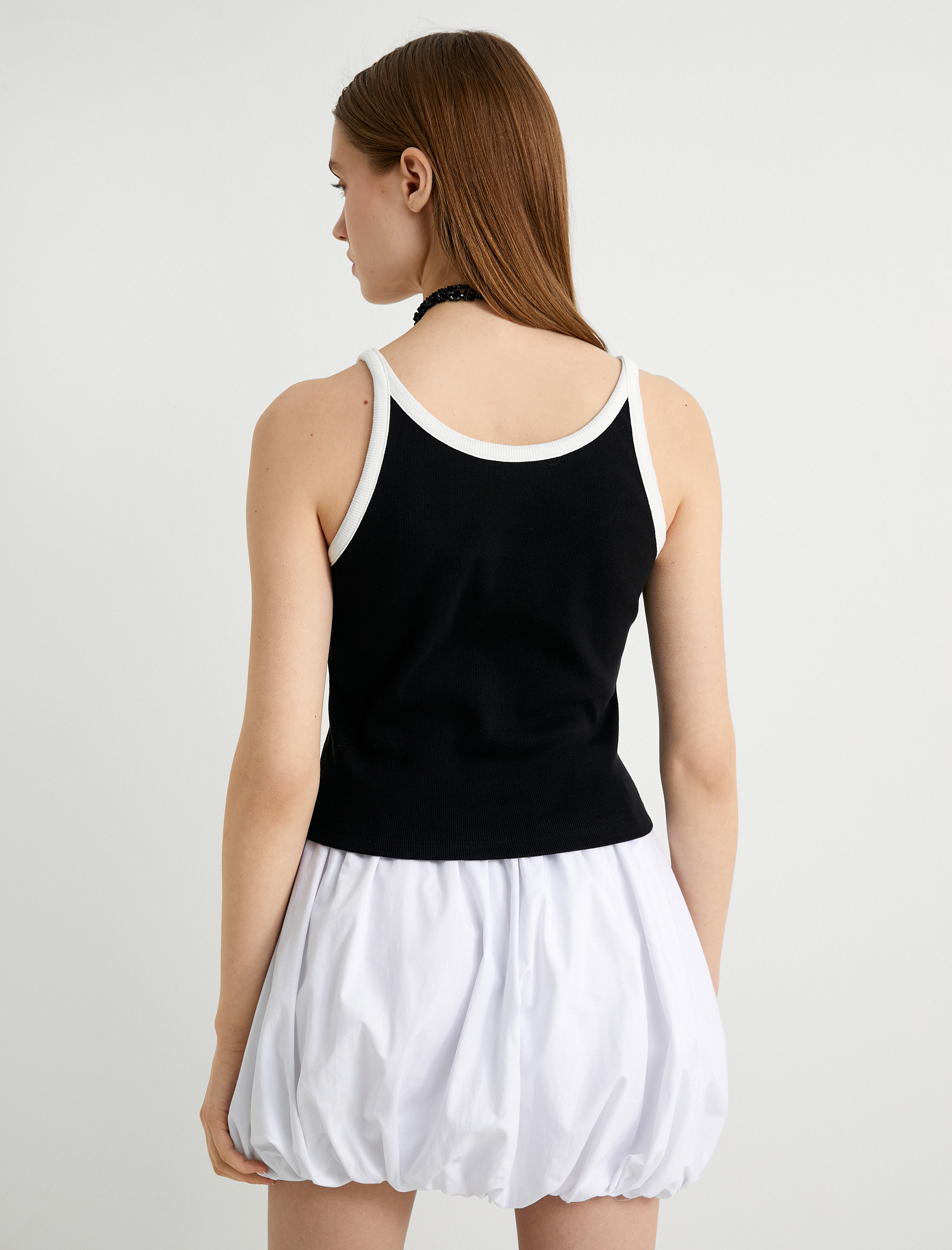   Halter Yaka Atlet İnce Askılı Renk Kontrastlı Pamuklu