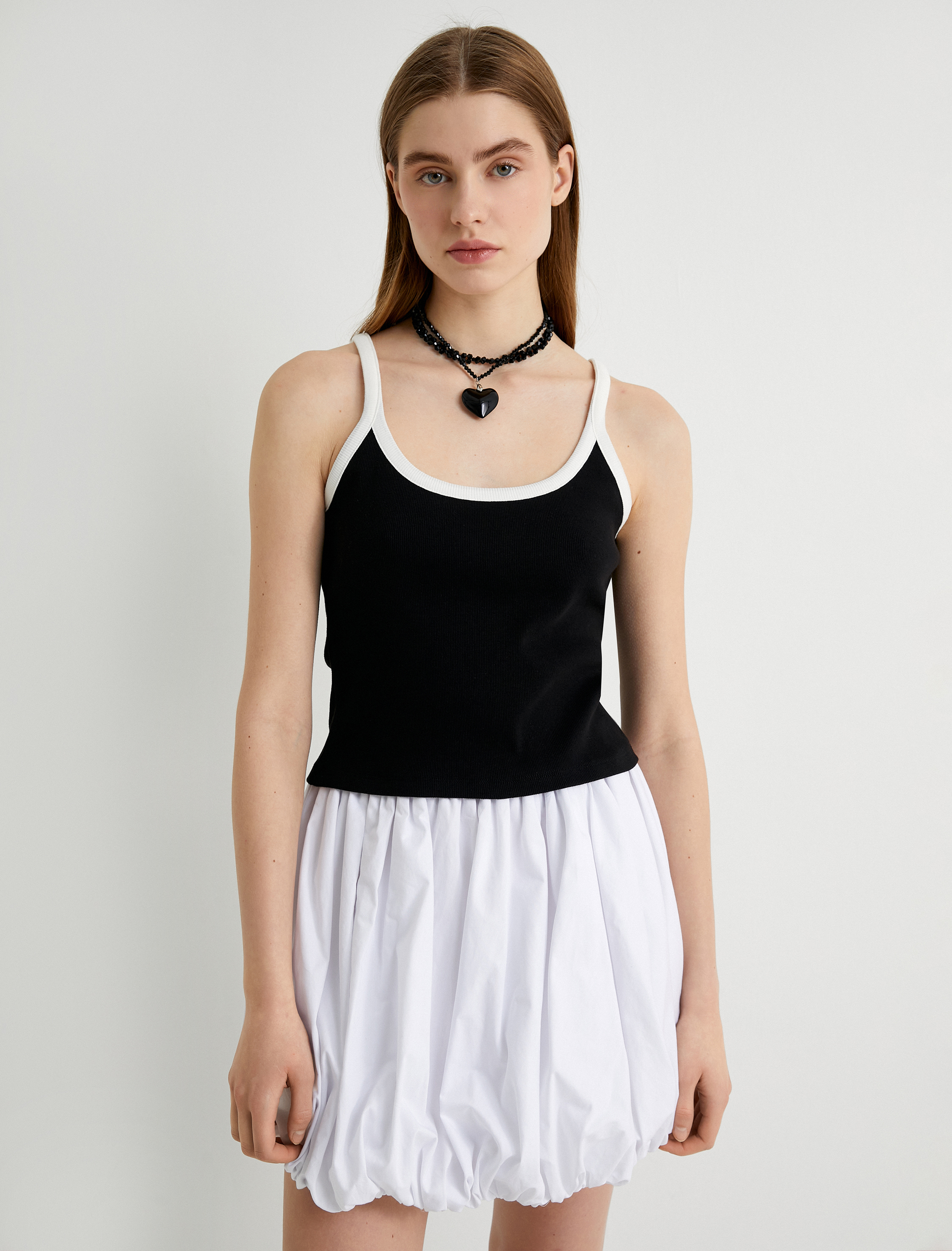   Halter Yaka Atlet İnce Askılı Renk Kontrastlı Pamuklu