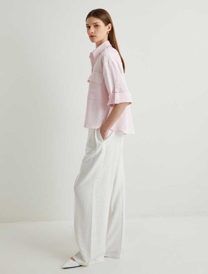  Oversize Gömlek Kapaklı Cepli Düğmeli Geniş Kollu