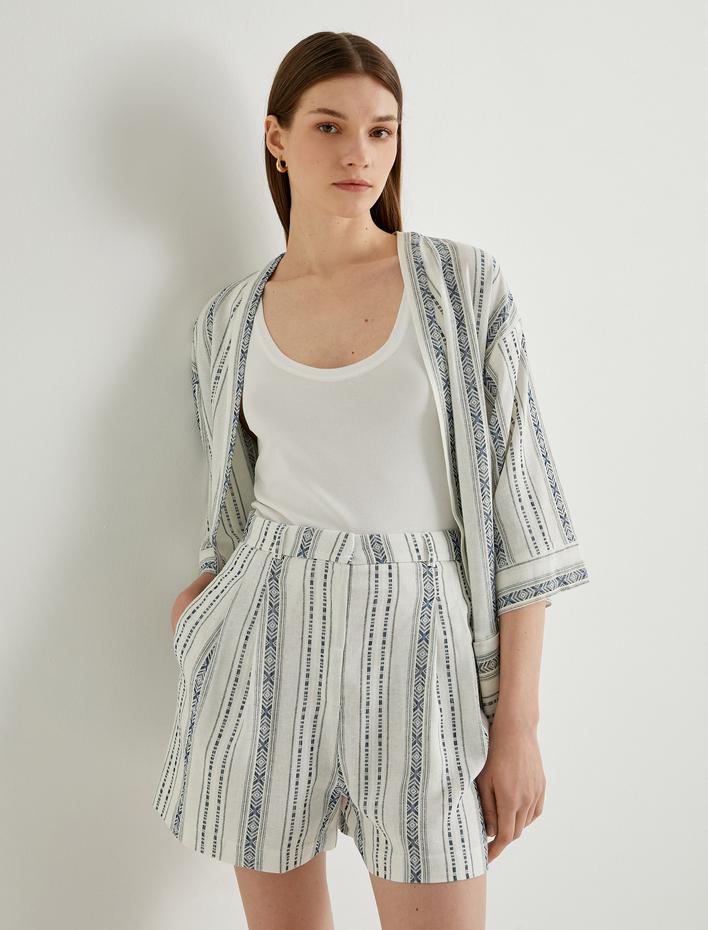  Keten Karışımlı Şort Normal Bel Cep Detaylı