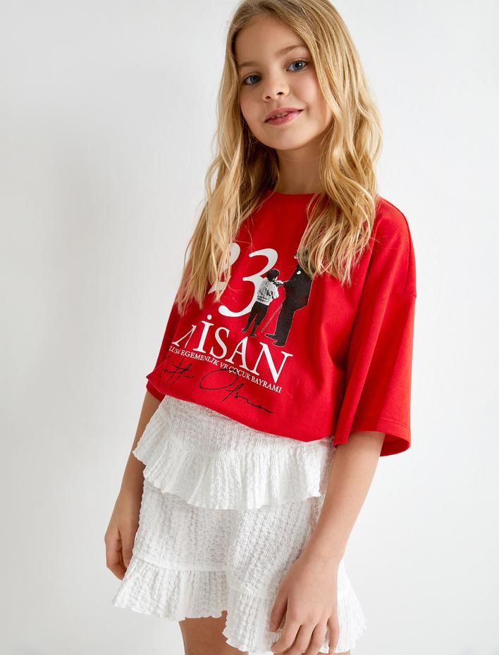 Kız Çocuk Etek Fırfır Detaylı Beli Lastikli Dokulu