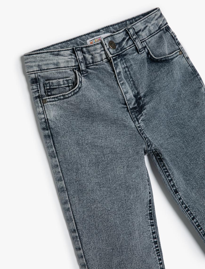  Erkek Çocuk Kot Pantolon Ayarlanabilir Lastikli Pamuklu - Slim Jean