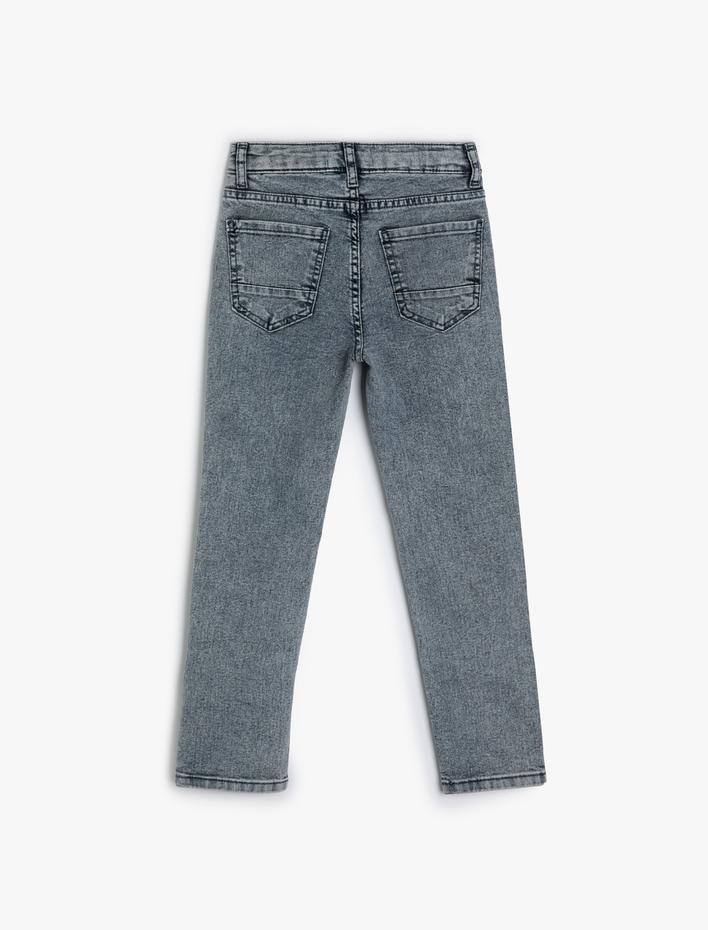 Erkek Çocuk Kot Pantolon Ayarlanabilir Lastikli Pamuklu - Slim Jean