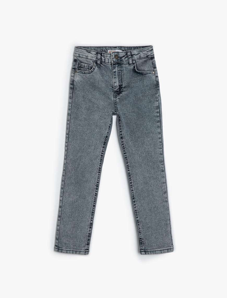  Erkek Çocuk Kot Pantolon Ayarlanabilir Lastikli Pamuklu - Slim Jean