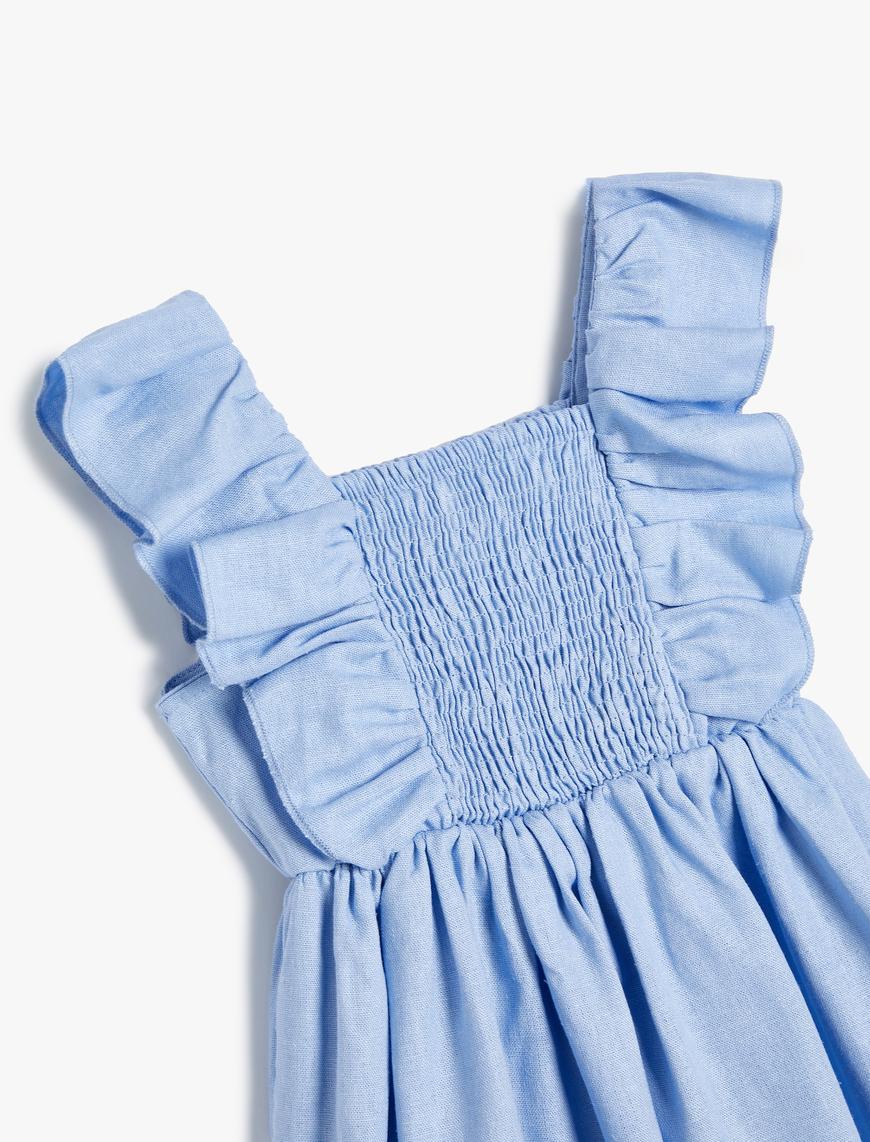  Kız Bebek Keten Elbise Askılı Fırfırlı Gipe Detaylı
