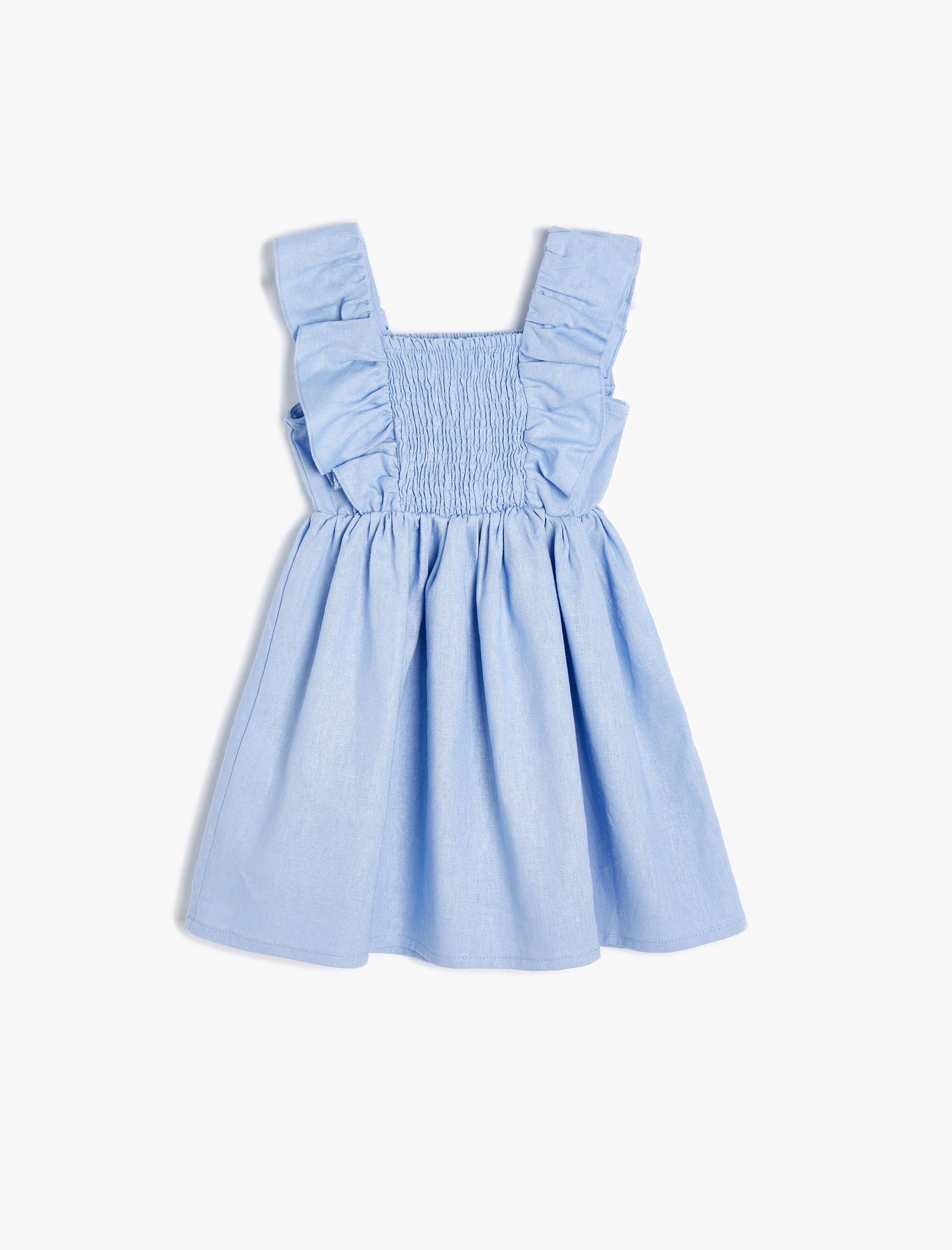  Kız Bebek Keten Elbise Askılı Fırfırlı Gipe Detaylı