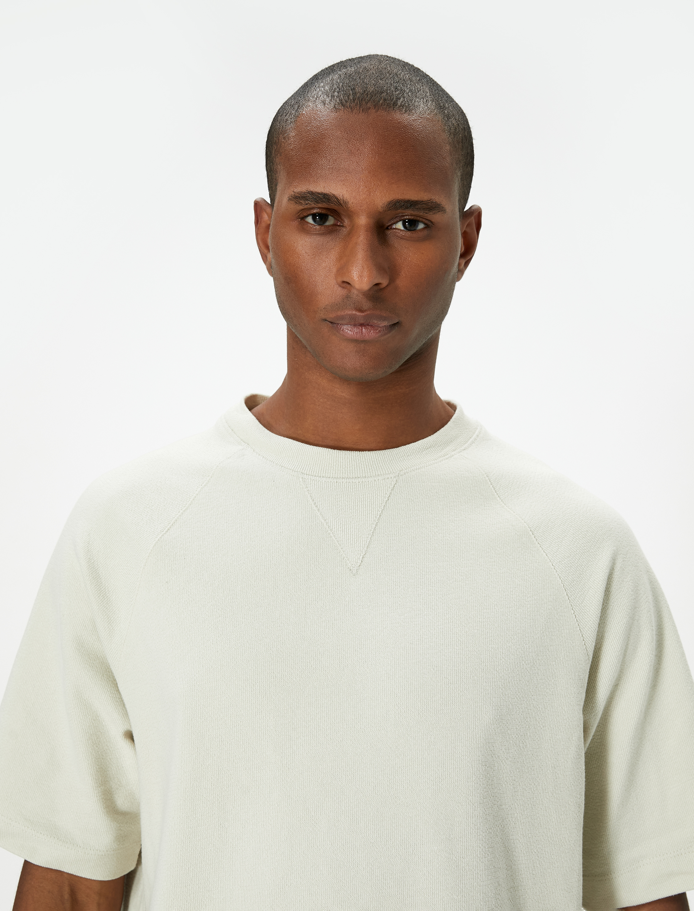   Oversize Tişört Basic Dokulu Bisiklet Yaka Kısa Kollu