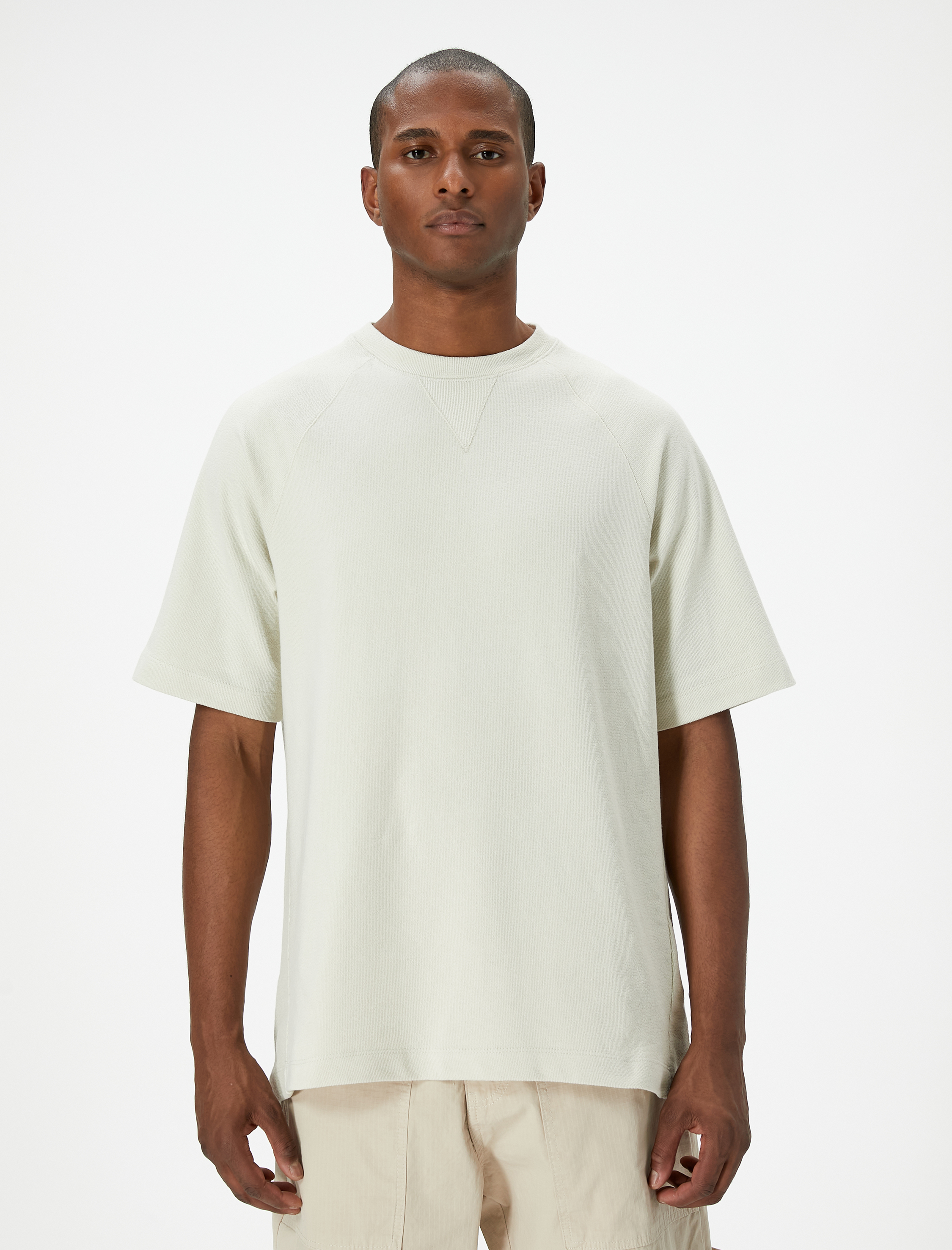   Oversize Tişört Basic Dokulu Bisiklet Yaka Kısa Kollu