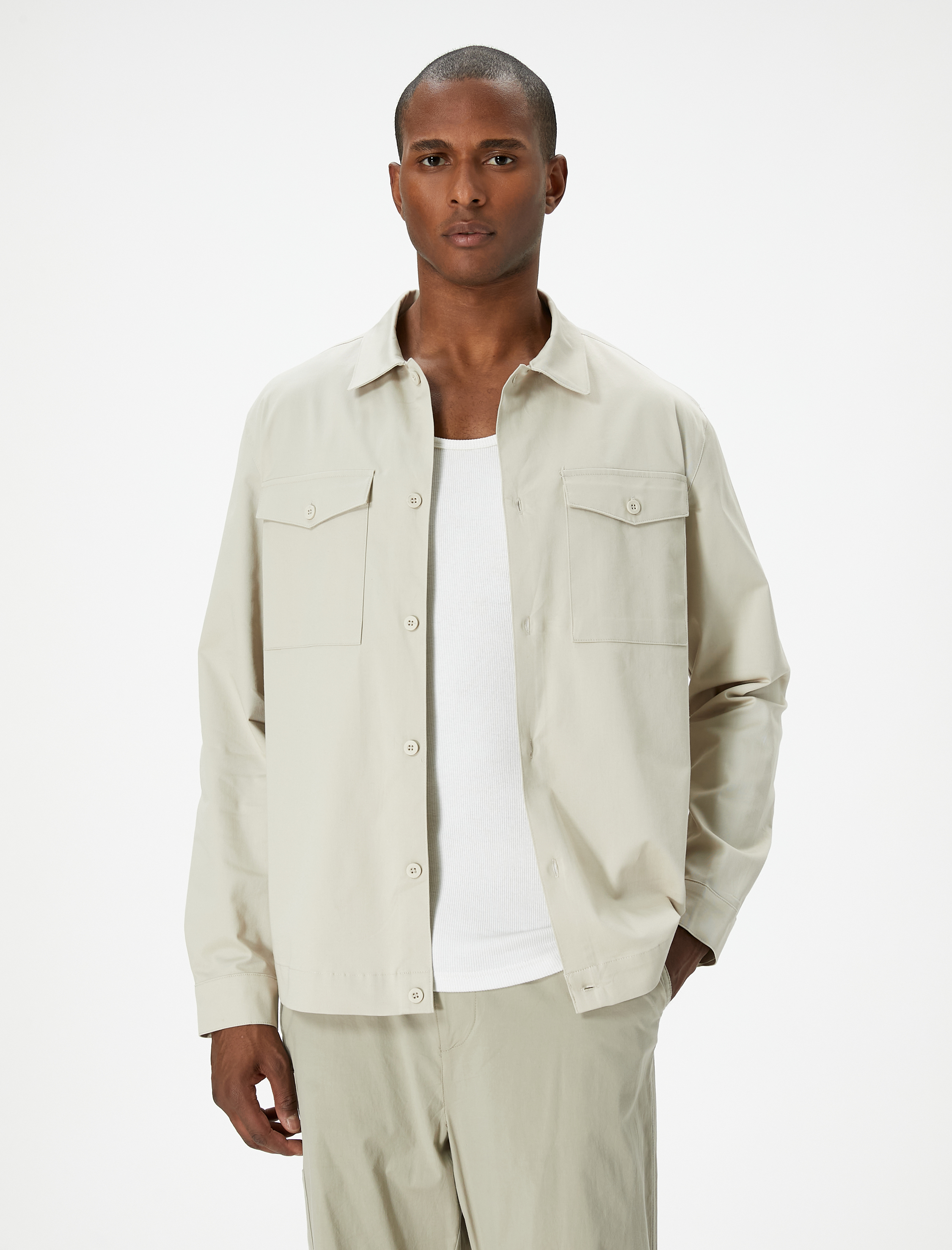   Uzun Kollu Gömlek Cep Detaylı Düğmeli Klasik Yaka Regular Fit