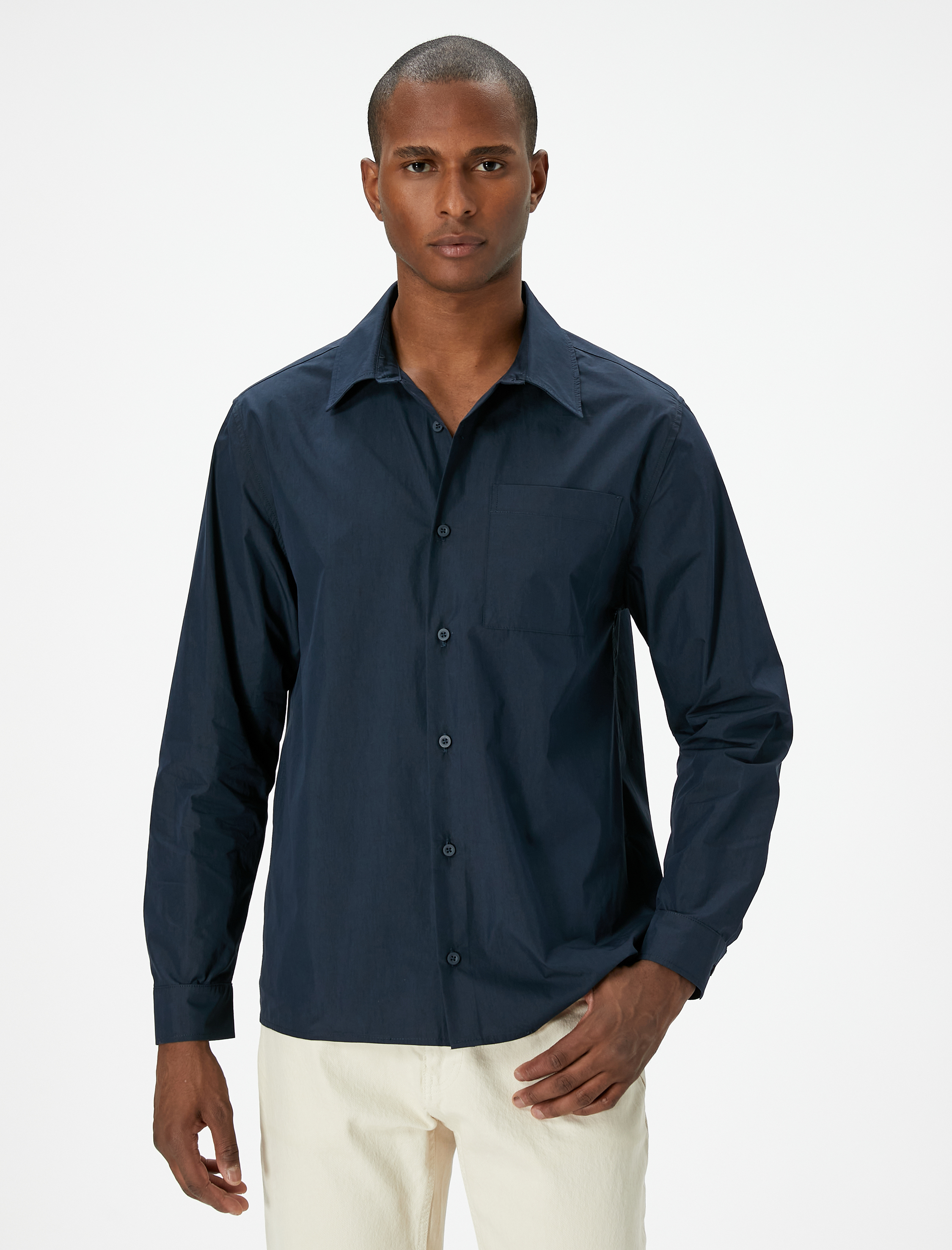   Uzun Kollu Gömlek Cep Detaylı Düğmeli Klasik Yaka Regular Fit