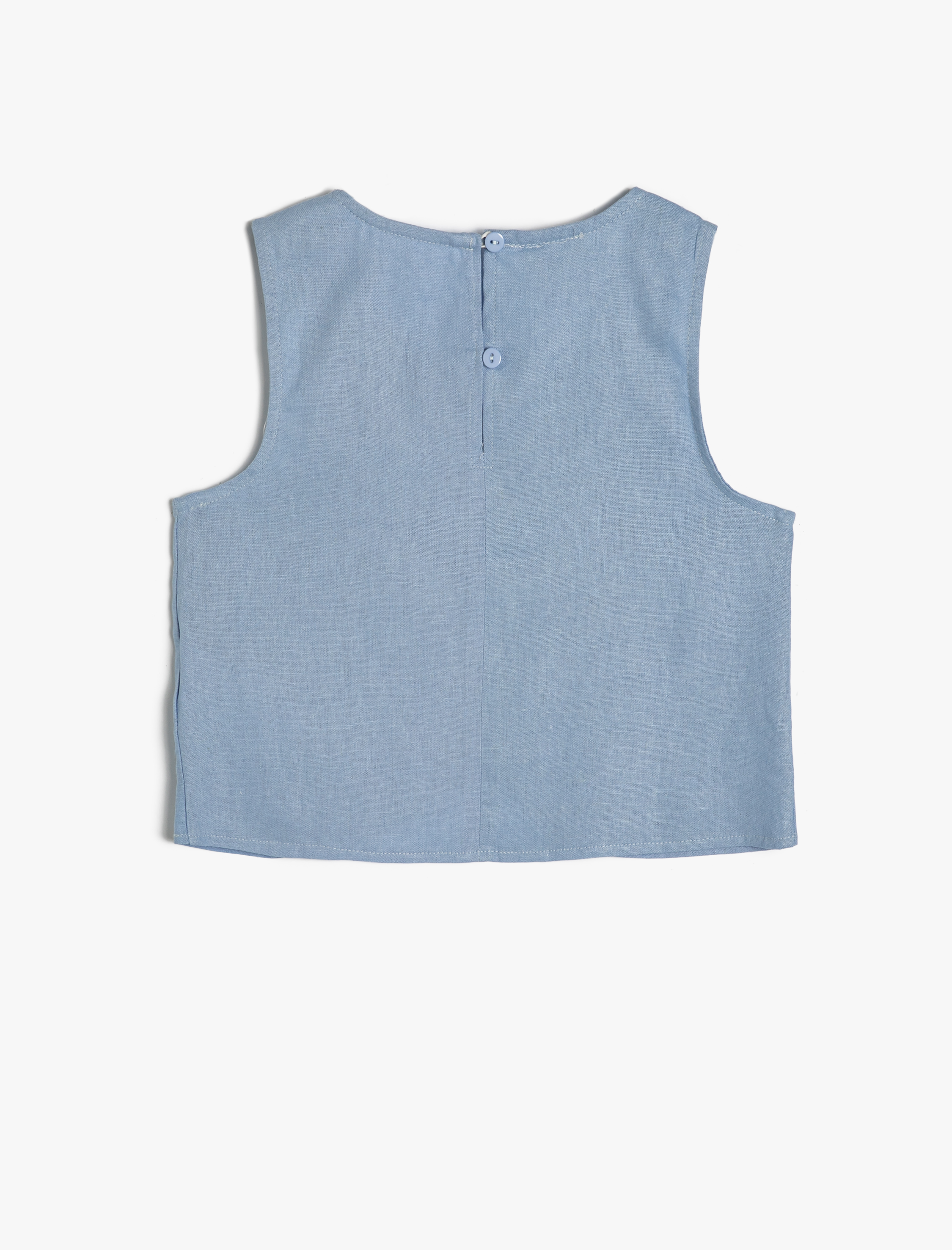  Kız Çocuk Keten Bluz Asimetrik Kesim Yuvarlak Yaka