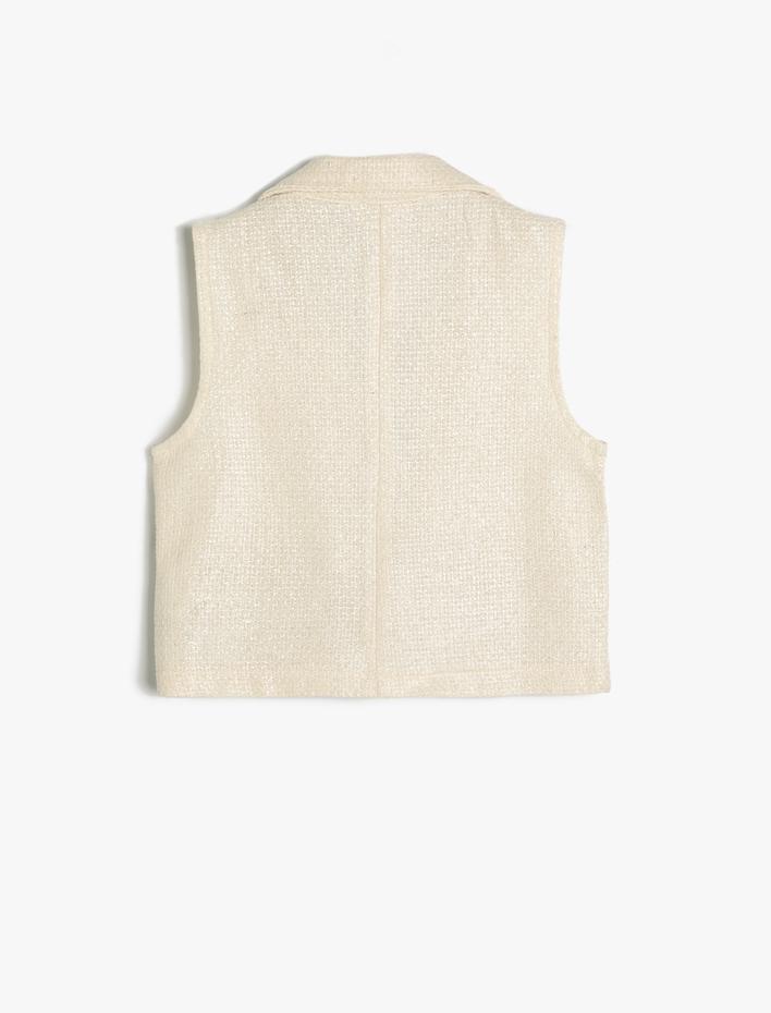 Kız Çocuk Crop Tüvit Yelek Kruvaze Yaka Kolsuz Dokulu Cep Detaylı