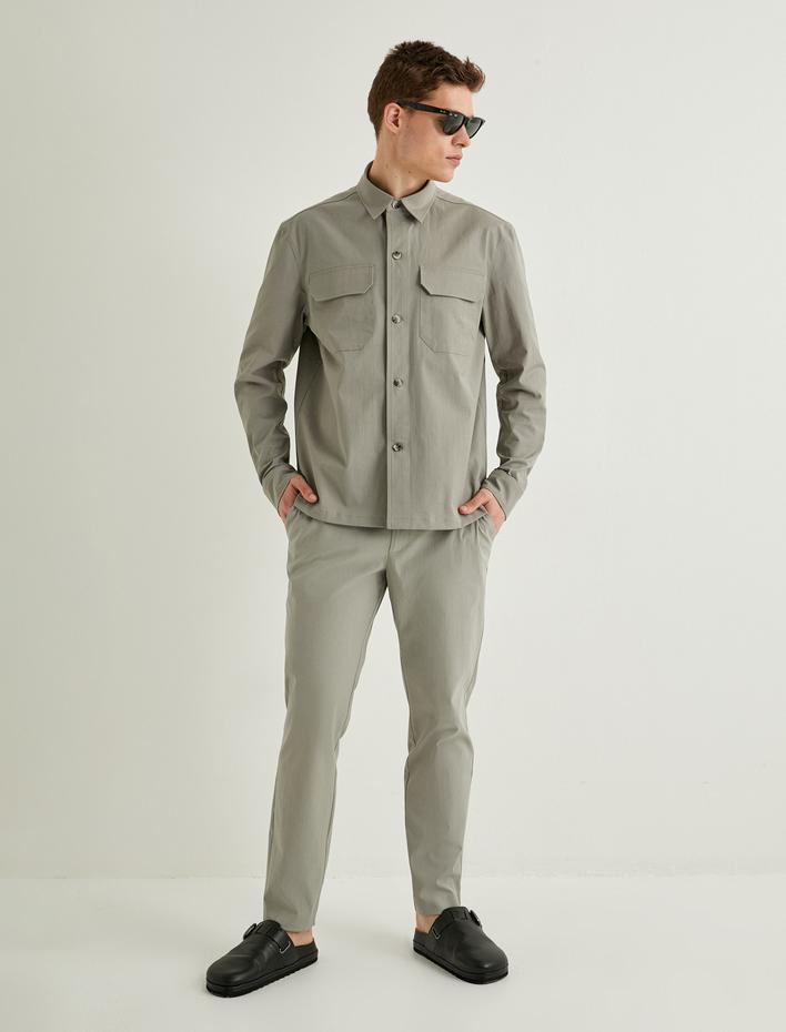  Gömlek Ceket Cep Detaylı Düğmeli Klasik Yaka