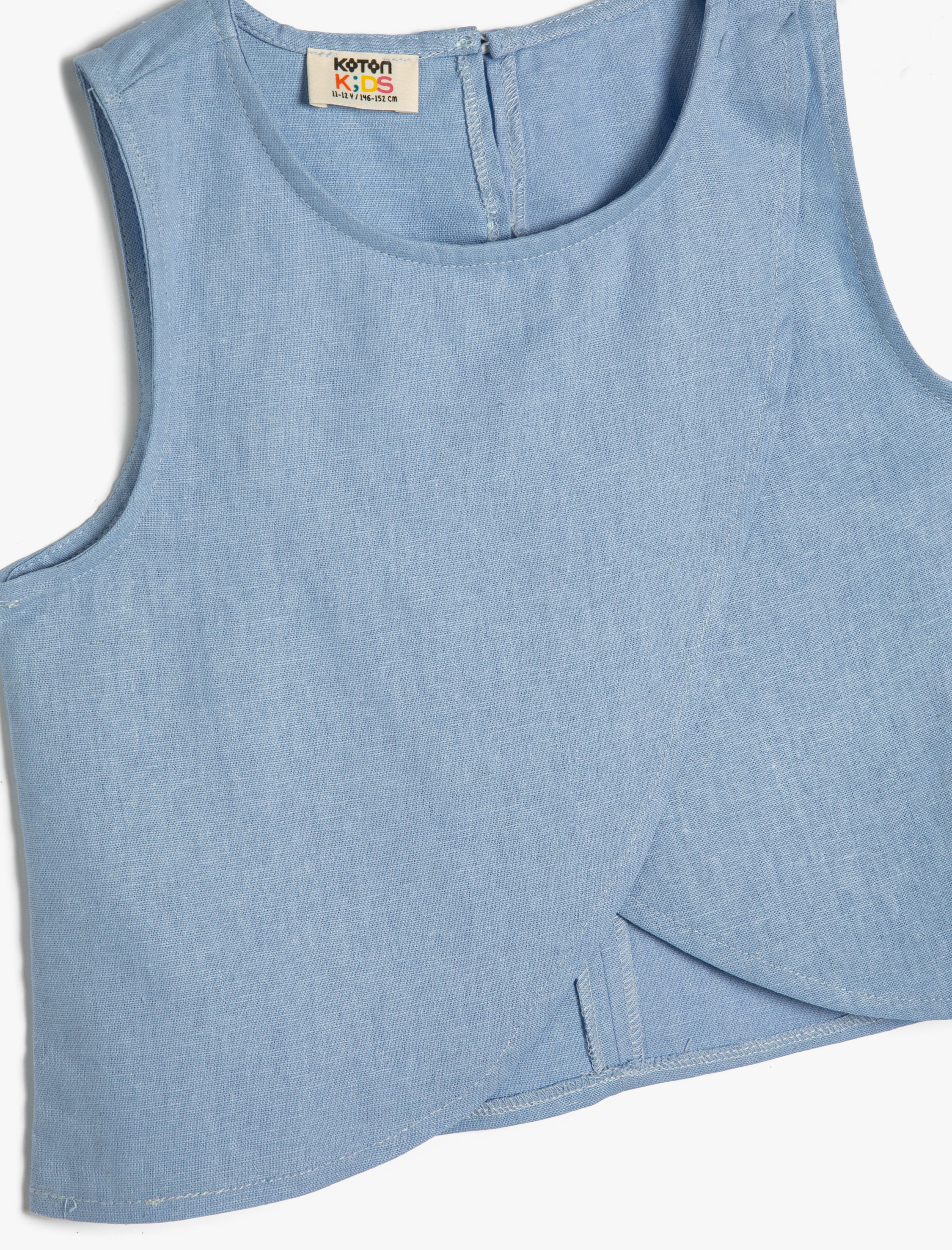  Kız Çocuk Keten Bluz Asimetrik Kesim Yuvarlak Yaka