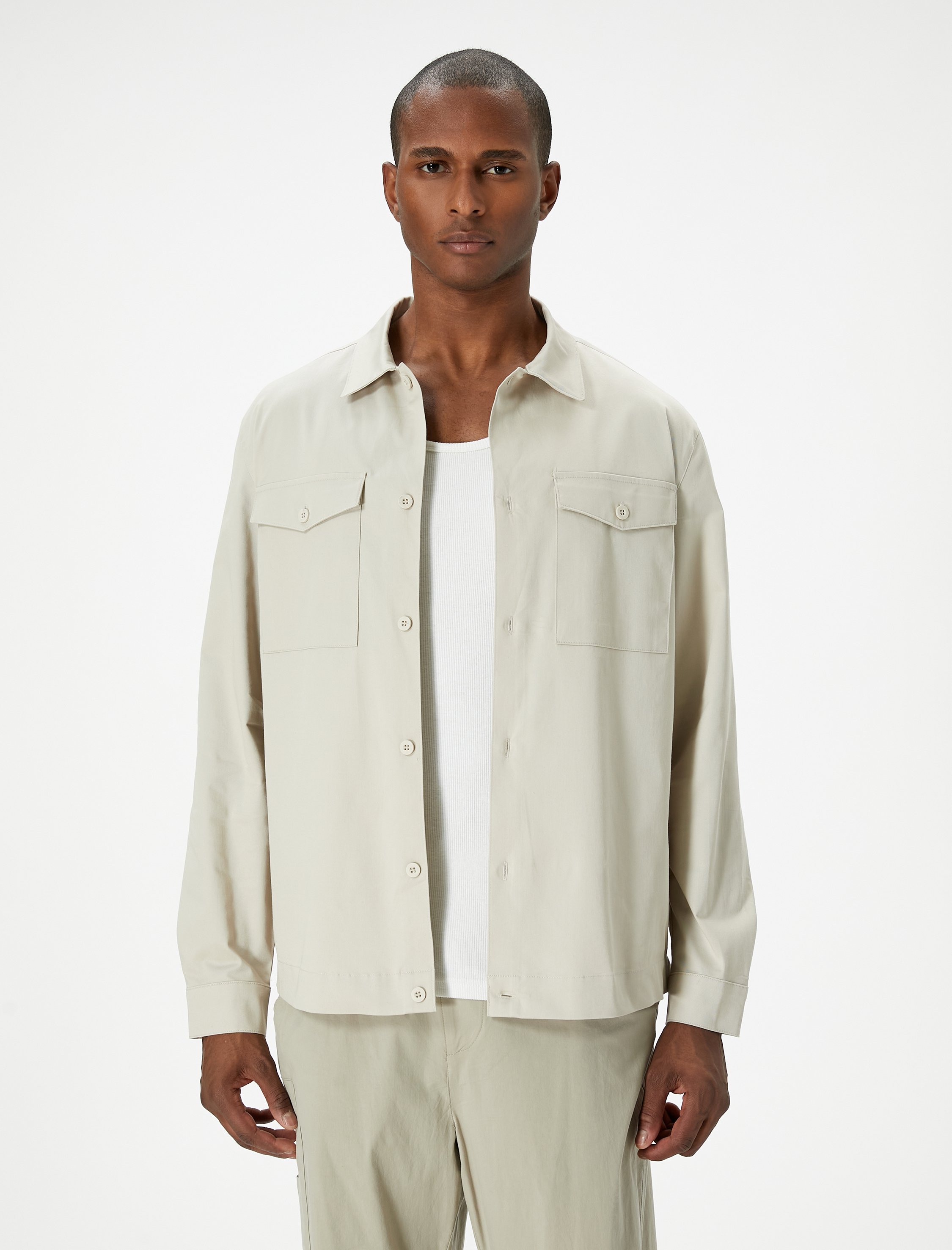   Uzun Kollu Gömlek Cep Detaylı Düğmeli Klasik Yaka Regular Fit