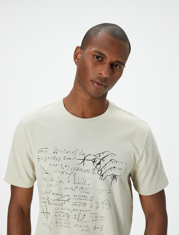  Baskılı Tişört Slim Fit Kısa Kollu Bisiklet Yaka Pamuklu