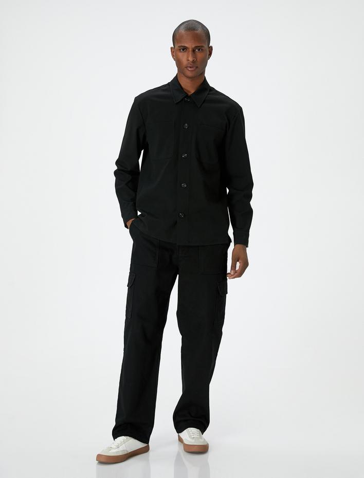  Gömlek Ceket Cep Detaylı Düğmeli Klasik Yaka