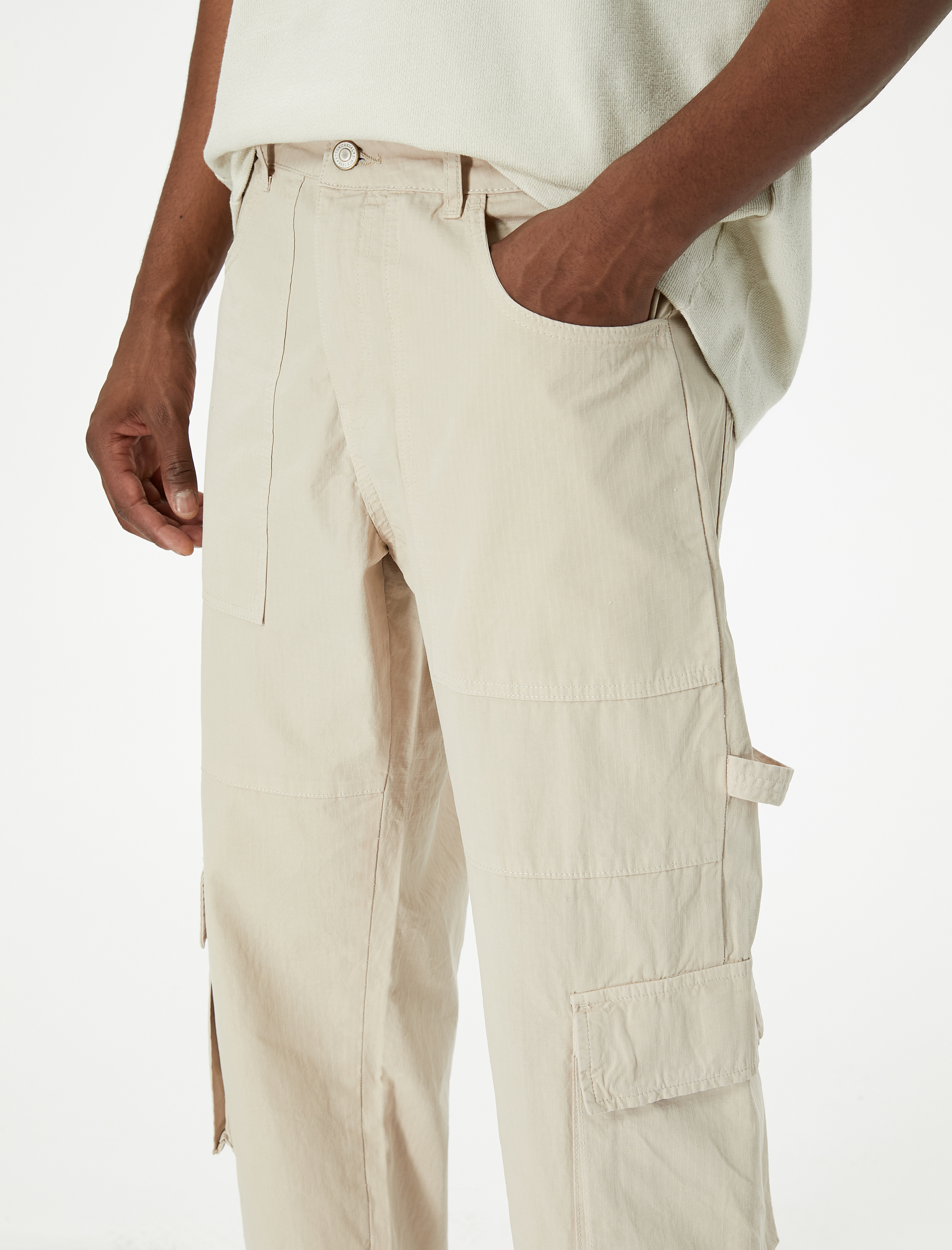   Kargo Cepli Pantolon Düğmeli Bol Paça