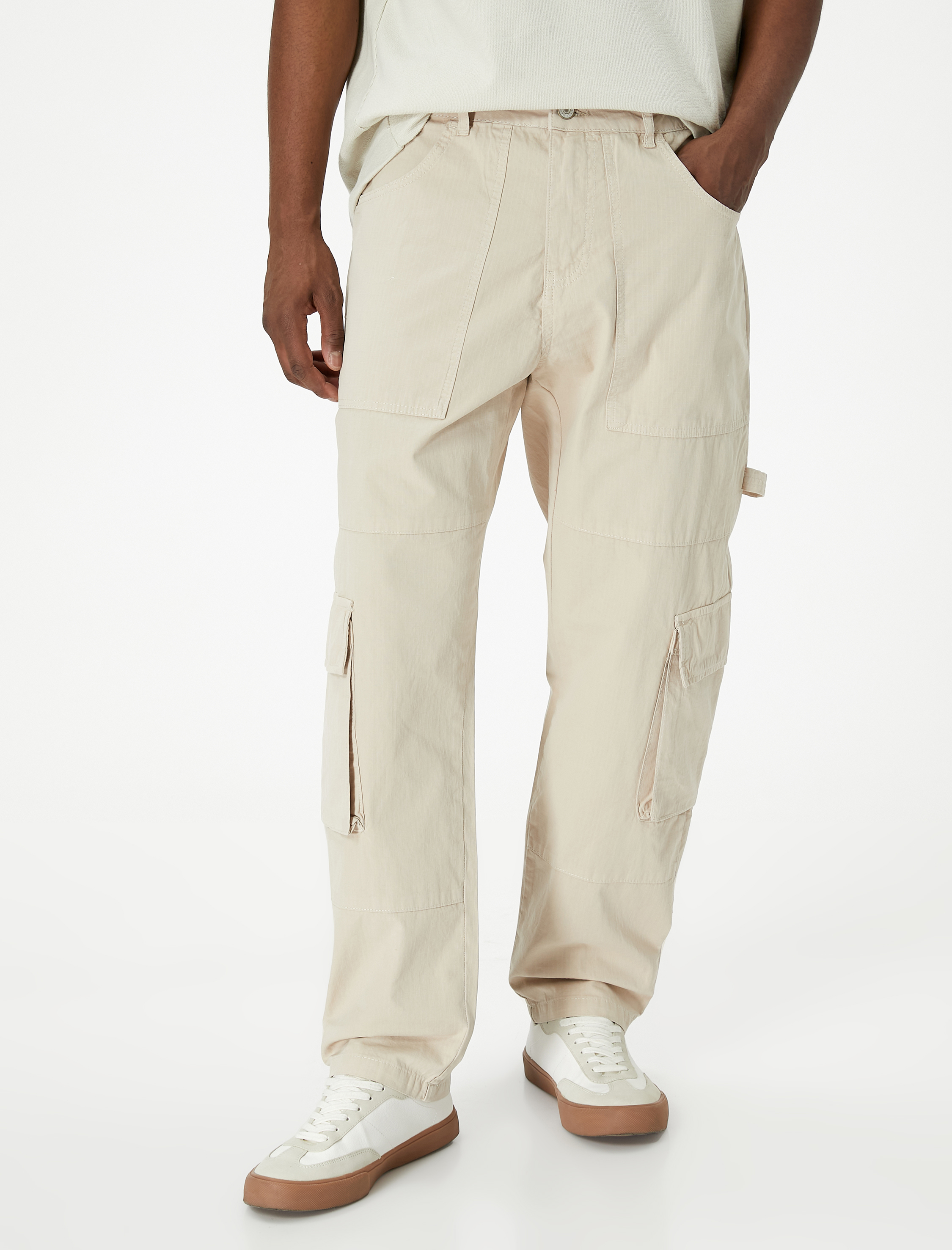   Kargo Cepli Pantolon Düğmeli Bol Paça