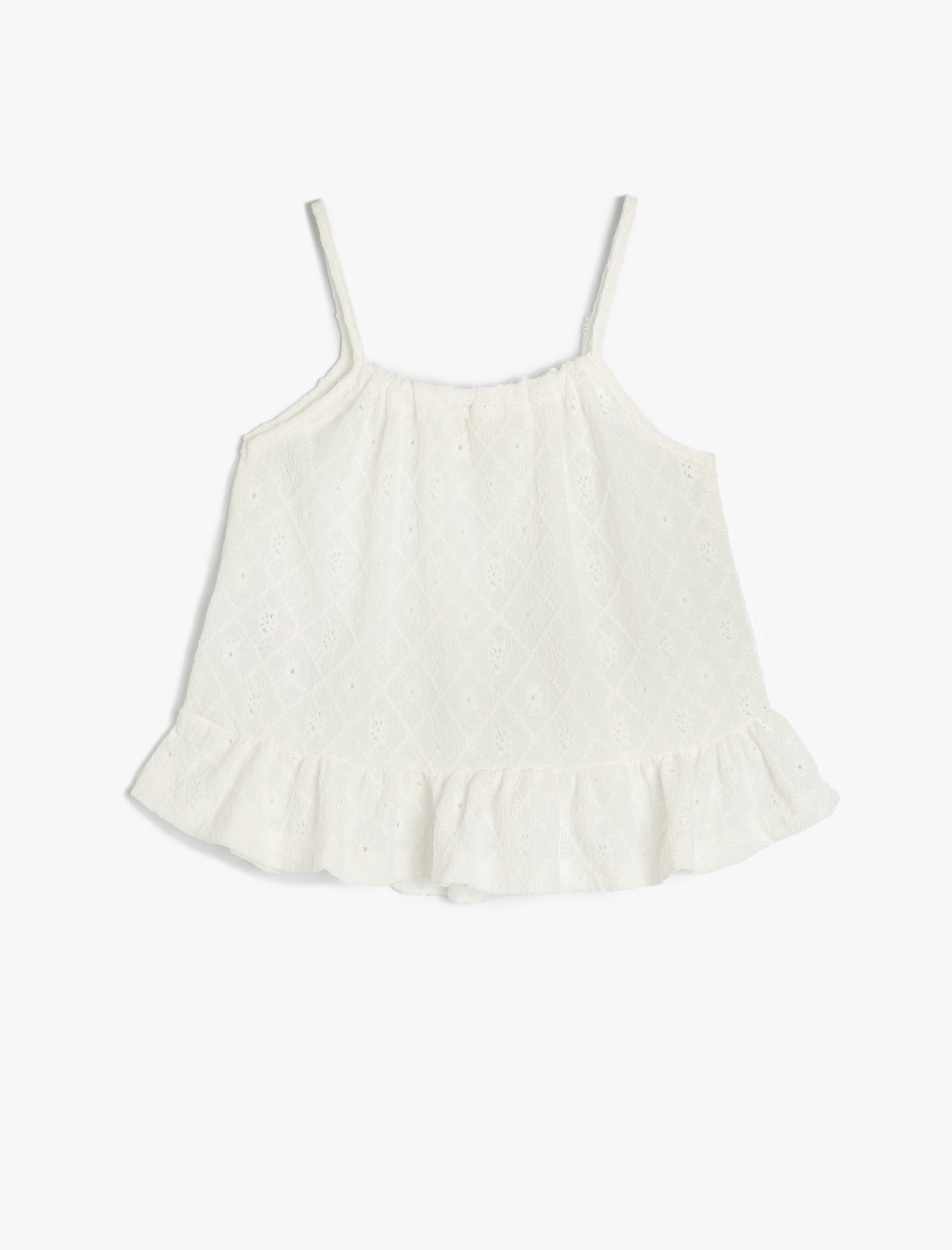  Kız Çocuk Crop Bluz Askılı Dokulu Fırfır Detaylı