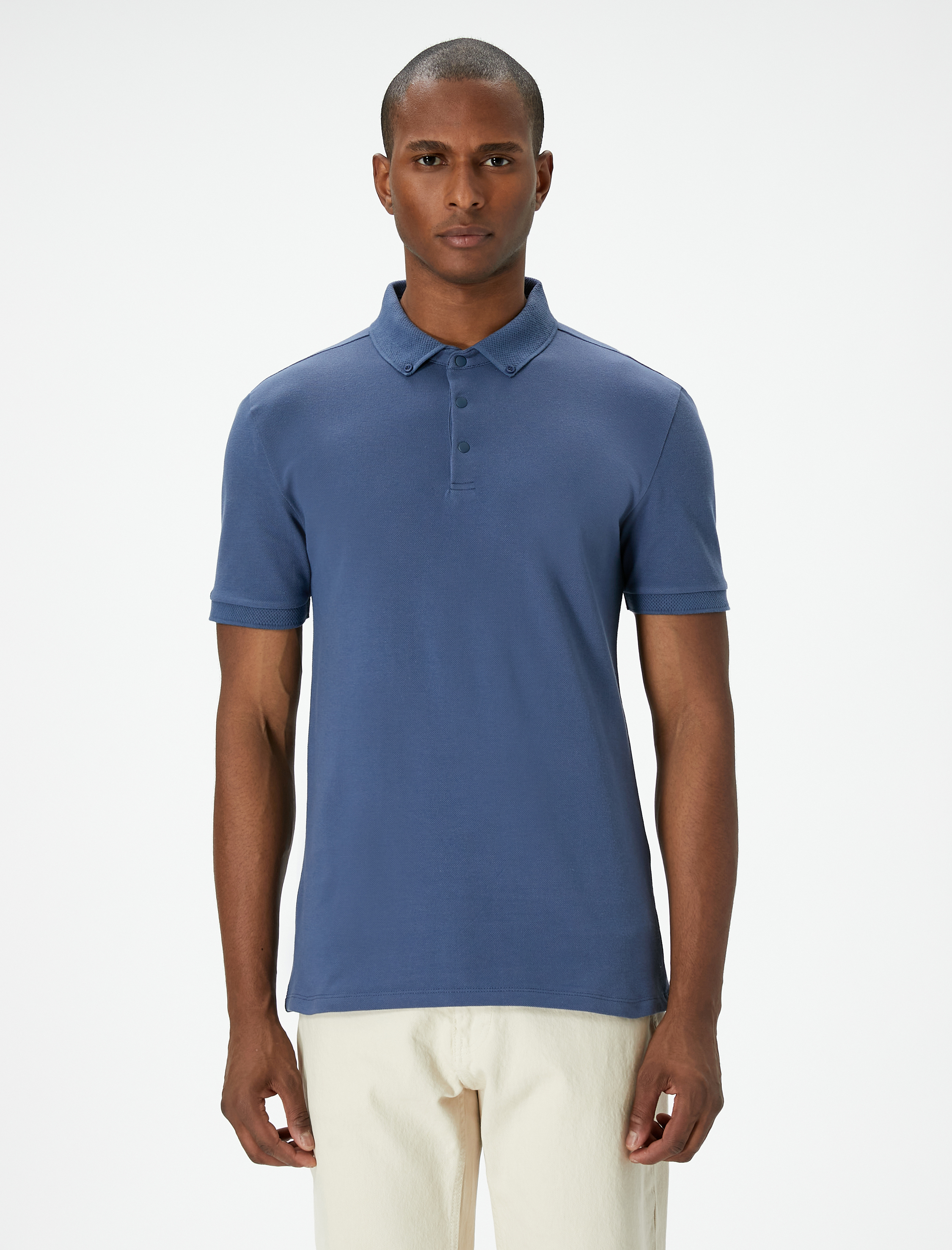   Polo Yaka Tişört Slim Fit Çıt Çıt Düğme Detaylı Kısa Kollu Pamuklu