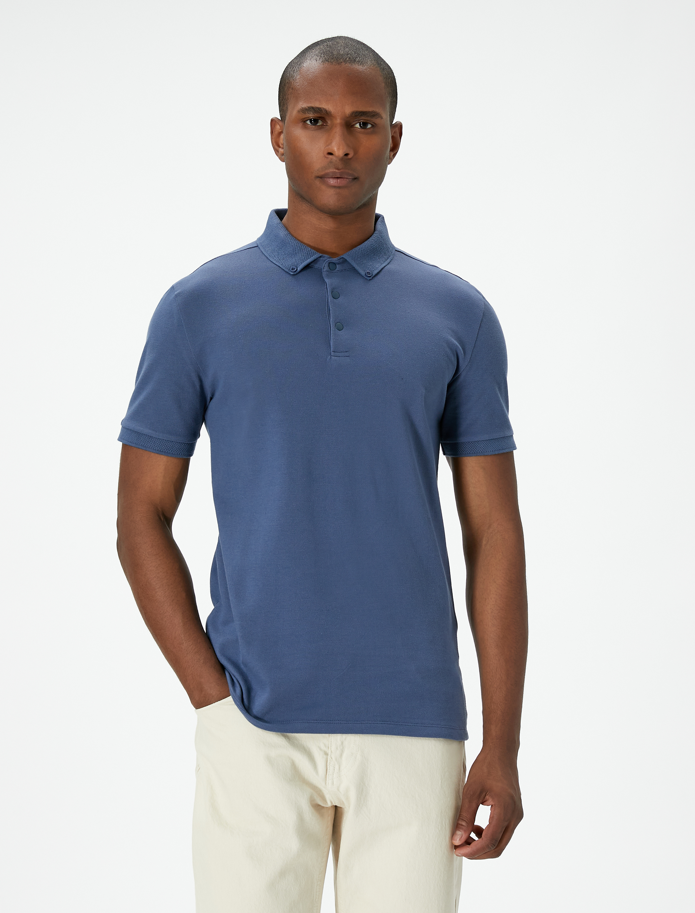   Polo Yaka Tişört Slim Fit Çıt Çıt Düğme Detaylı Kısa Kollu Pamuklu