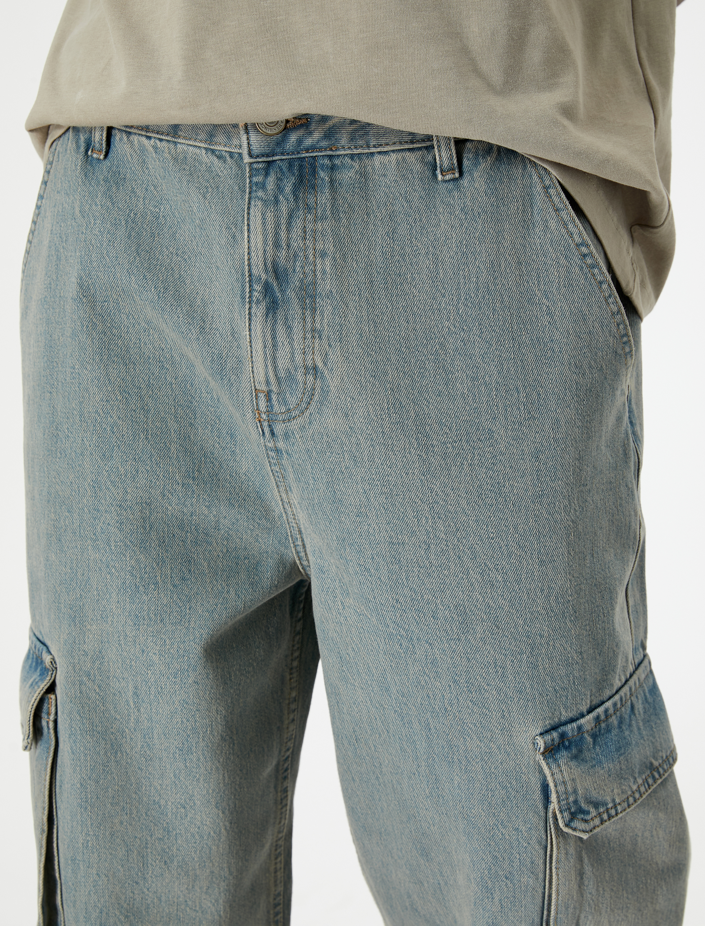   Bol Kot Pantolon Kargo Cepli Düğmeli Geniş Paça