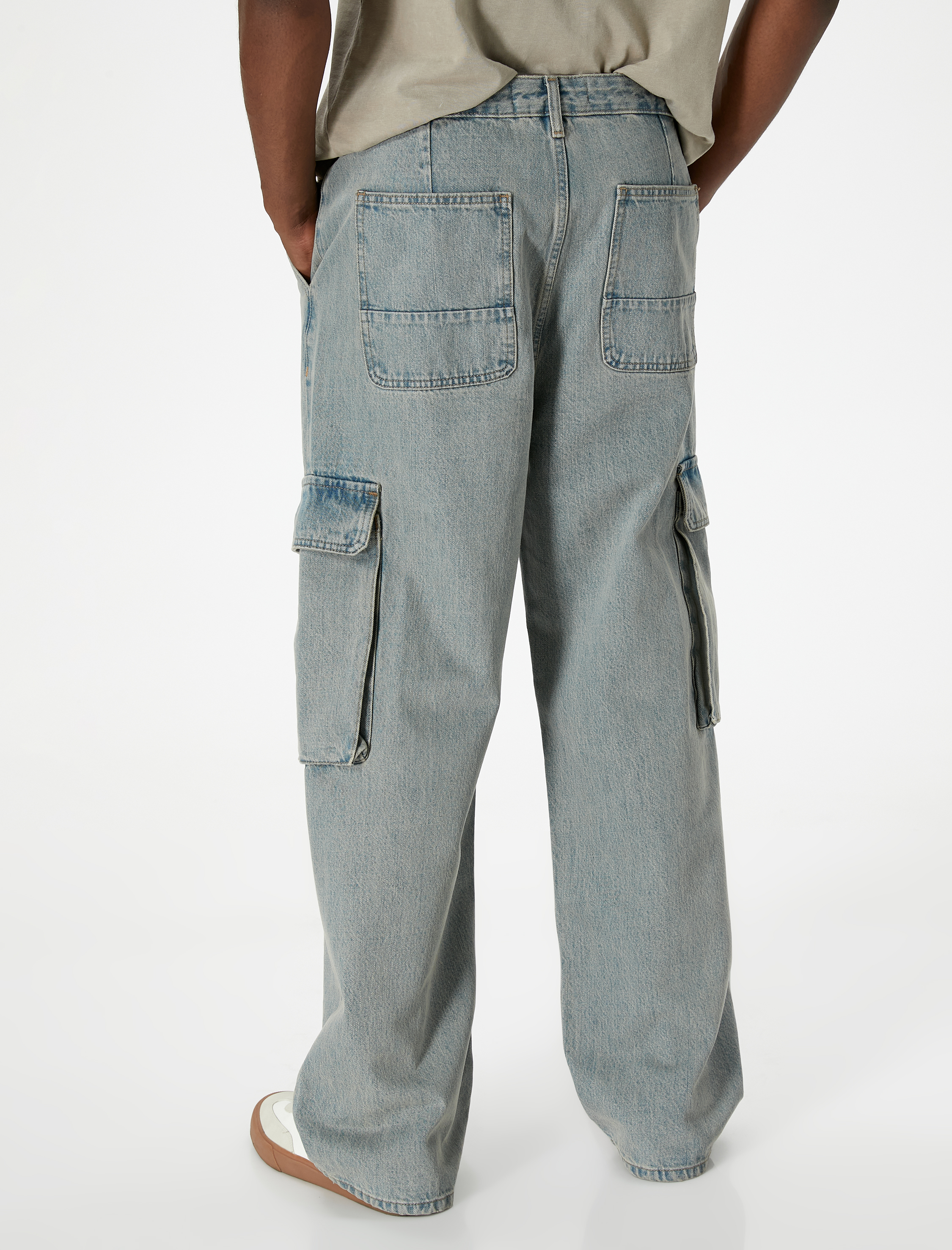   Bol Kot Pantolon Kargo Cepli Düğmeli Geniş Paça