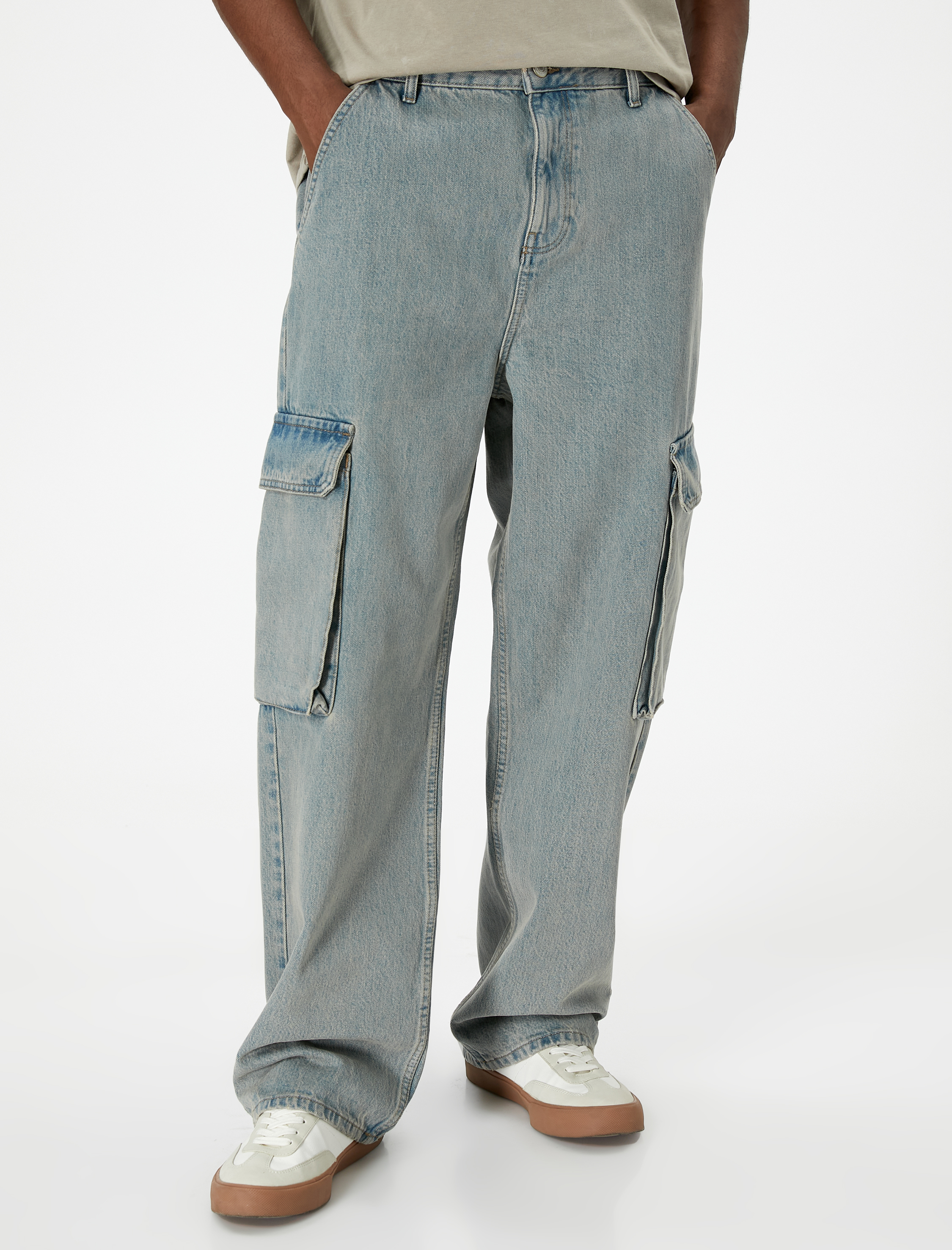   Bol Kot Pantolon Kargo Cepli Düğmeli Geniş Paça