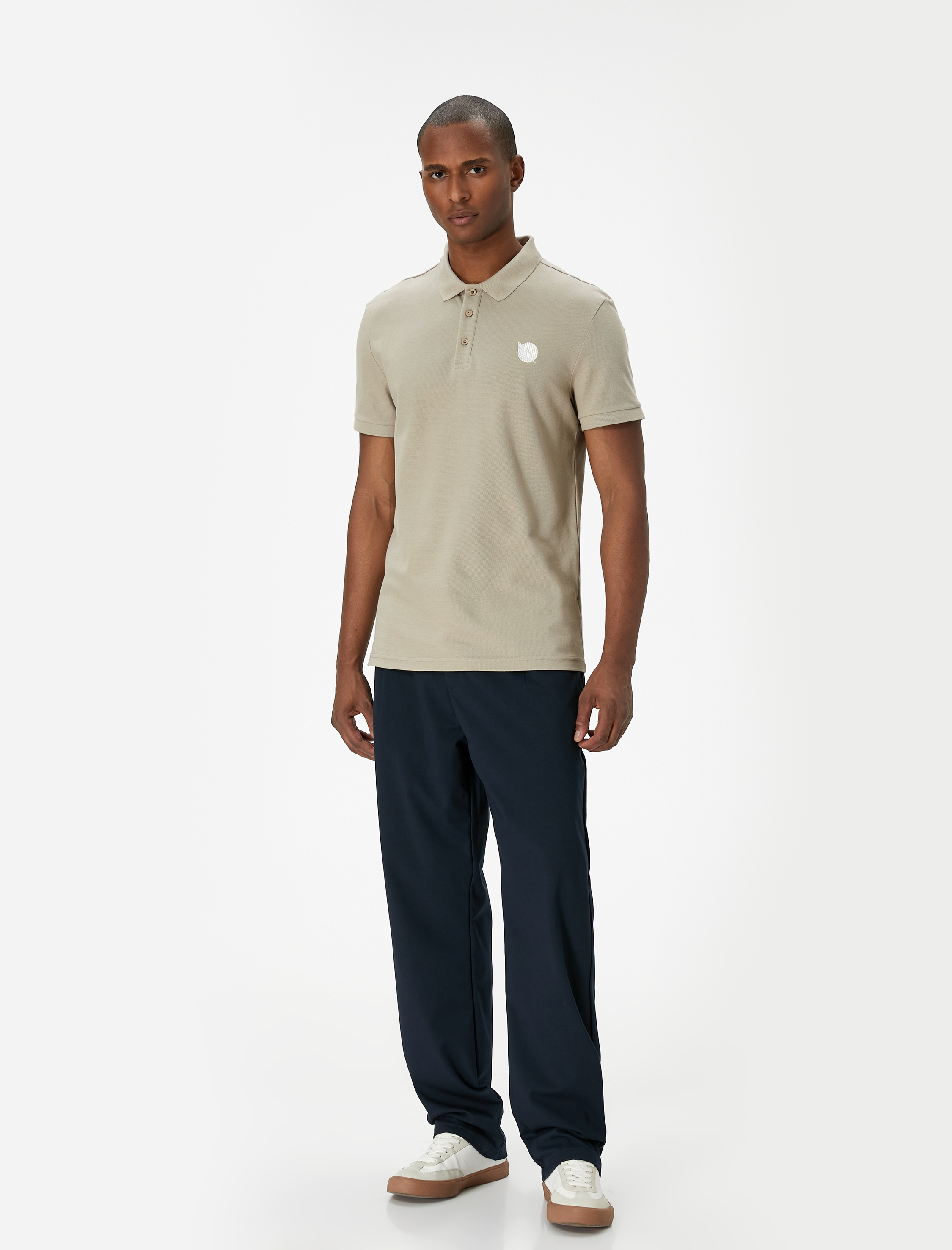   Polo Yaka Tişört Slim Fit Baskılı Düğmeli Kısa Kollu