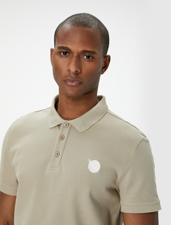  Polo Yaka Tişört Slim Fit Baskılı Düğmeli Kısa Kollu